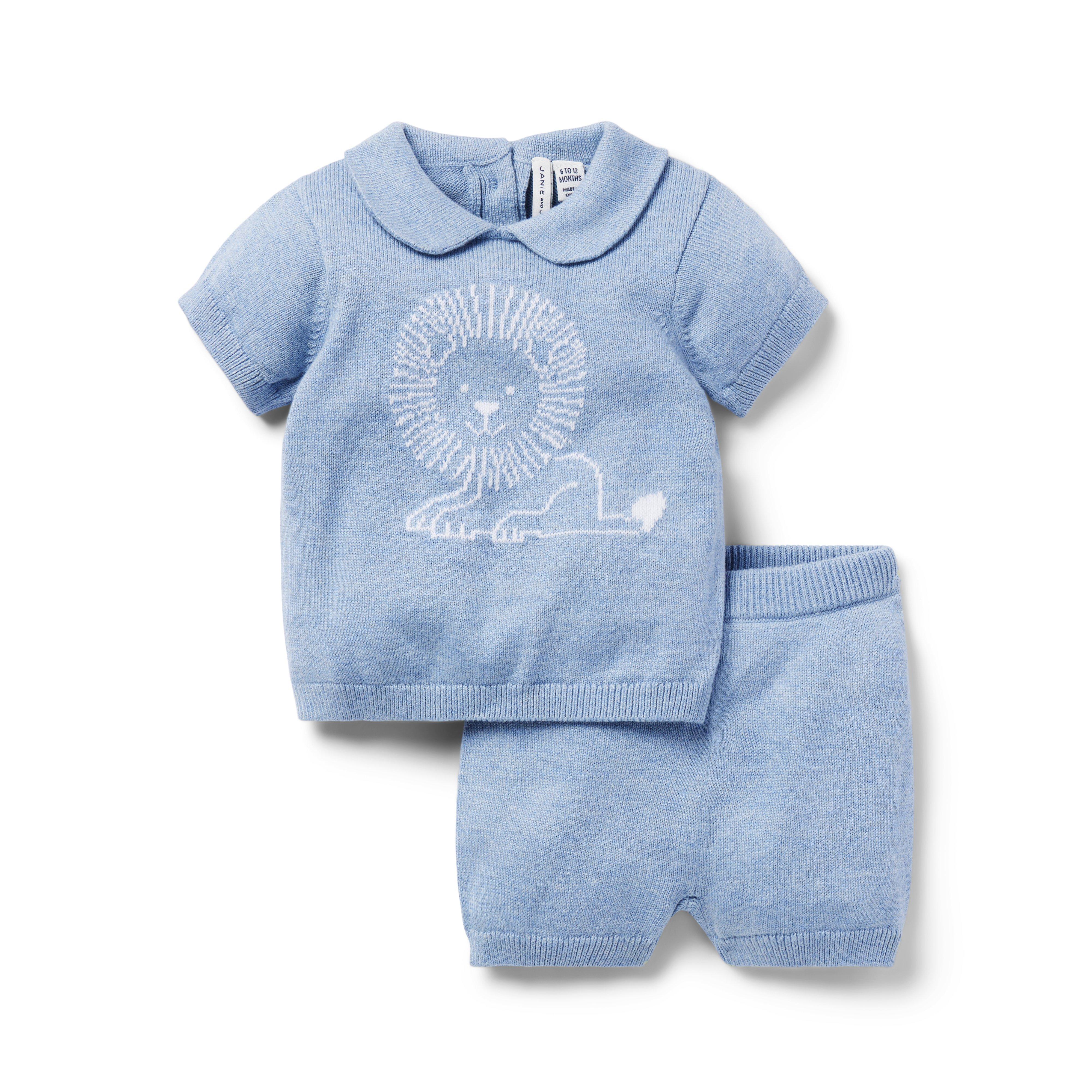 Newborn Light Blue Heather Baby Lion Collared Matching Set by Janie and Jack