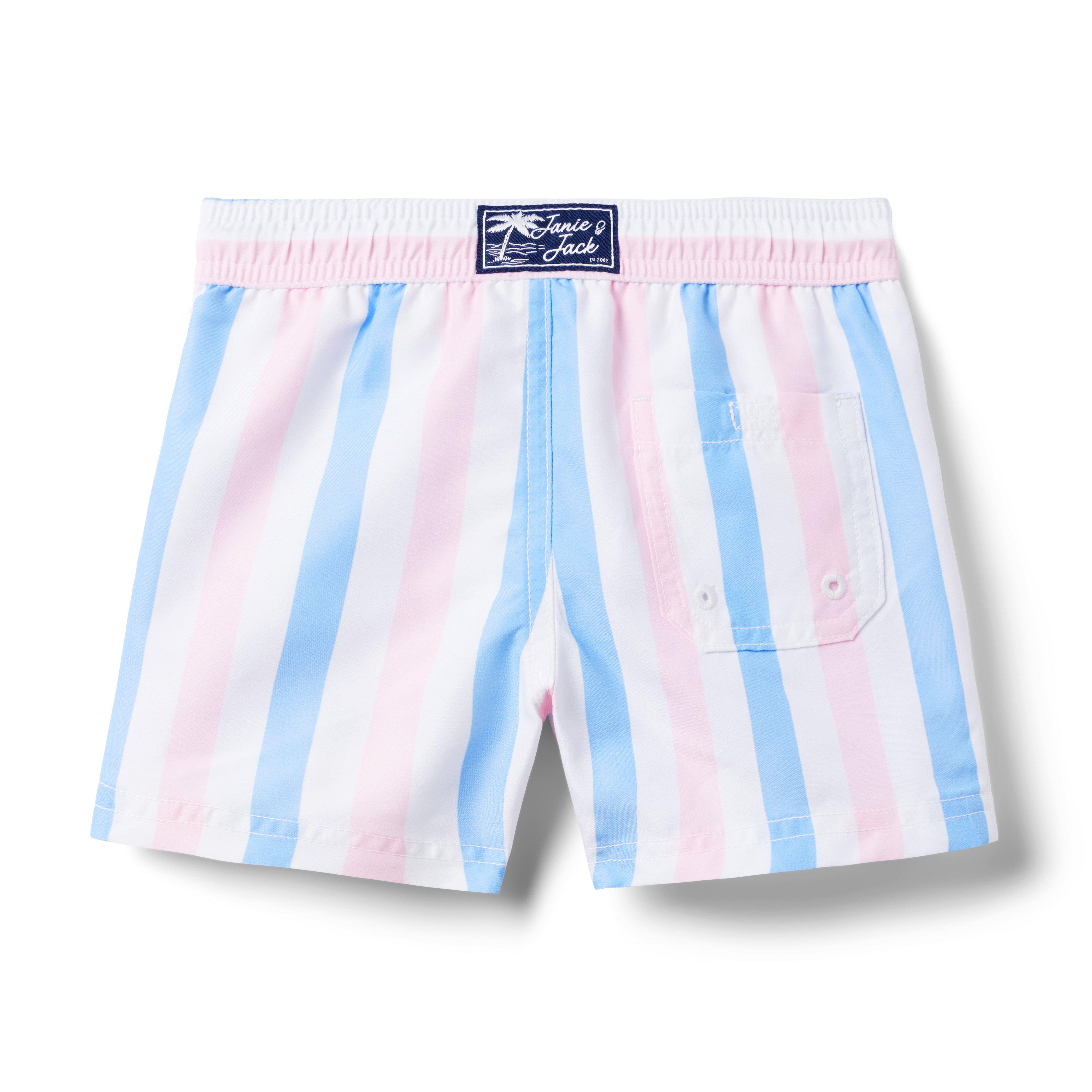 Boy Cotton Candy Pink Stripe Recycled Striped Swim Trunk by Janie