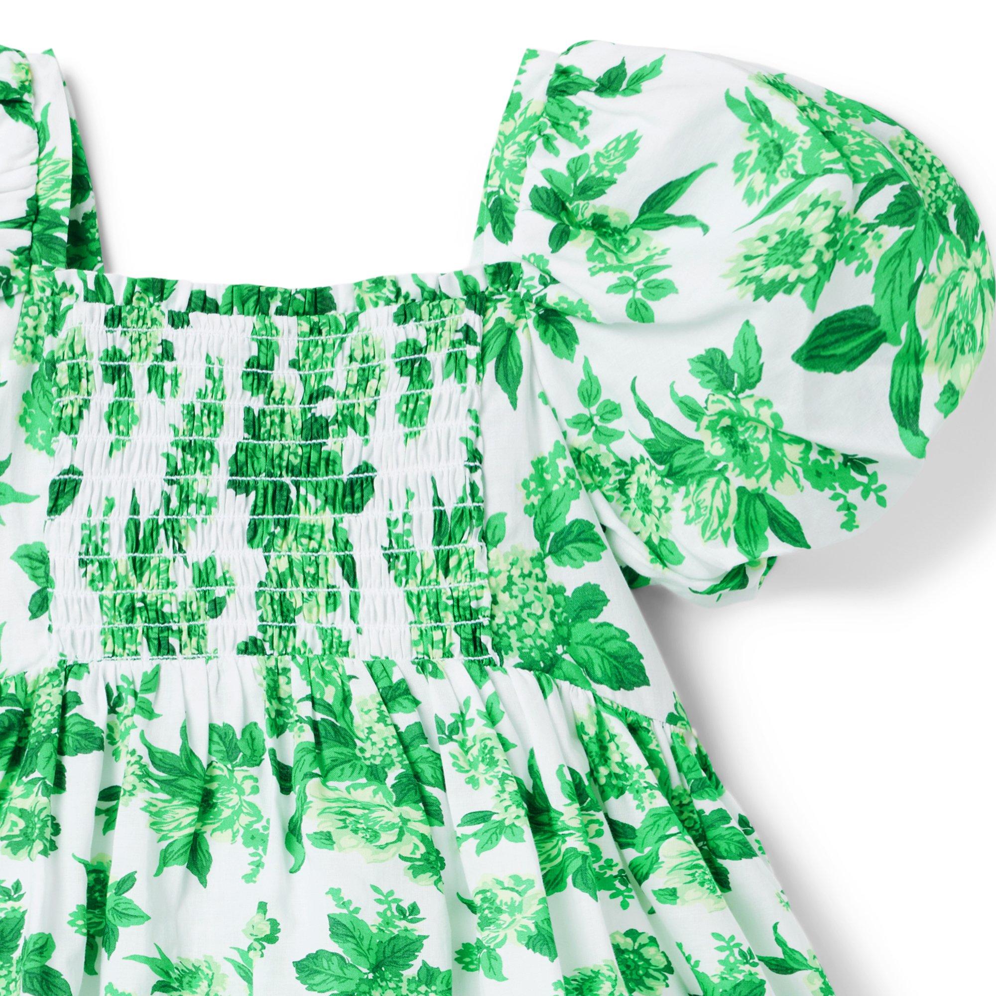 Girl Green Floral Toile Floral Toile Smocked Puff Sleeve Dress by Janie and  Jack