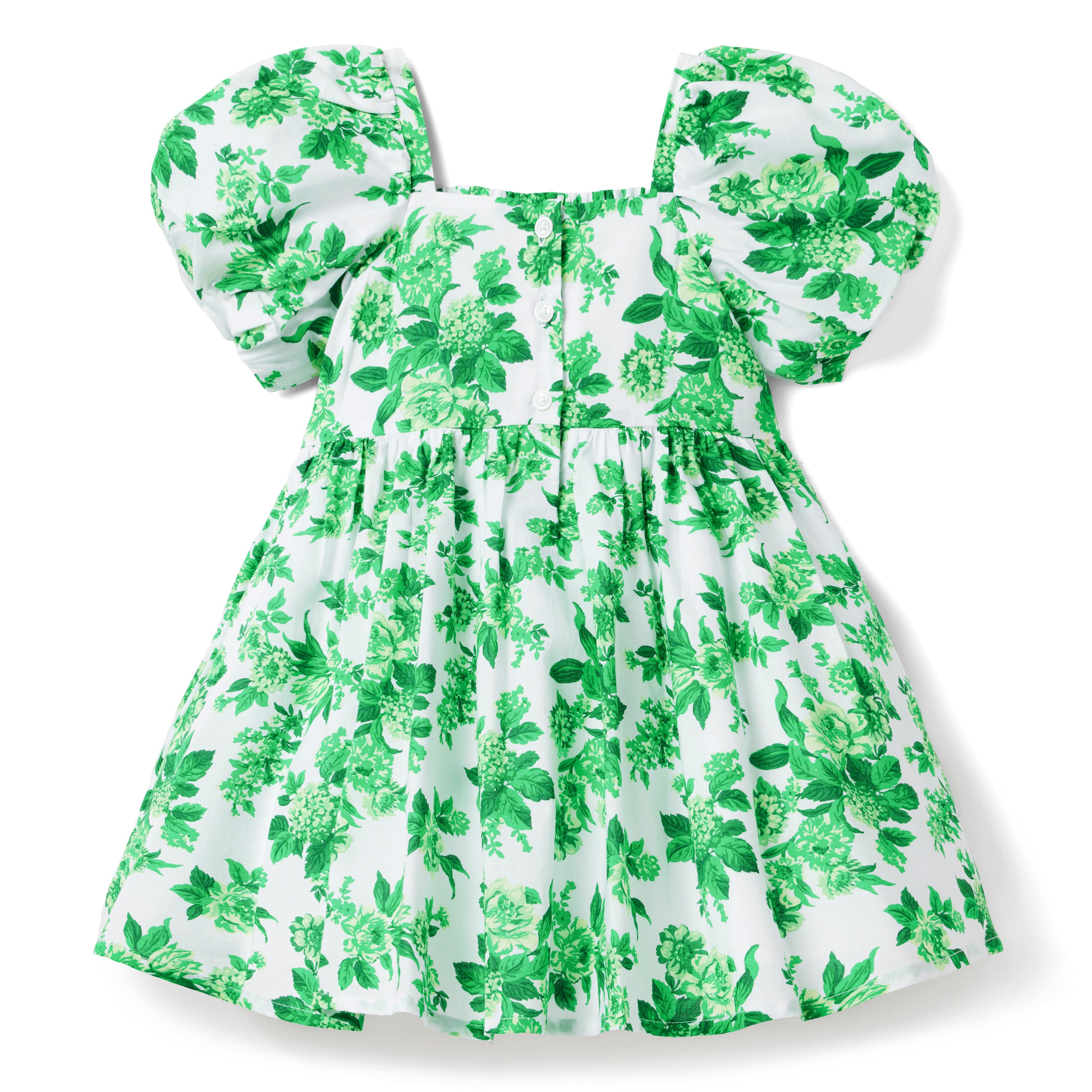 Girl Green Floral Toile Floral Toile Smocked Puff Sleeve Dress by Janie ...