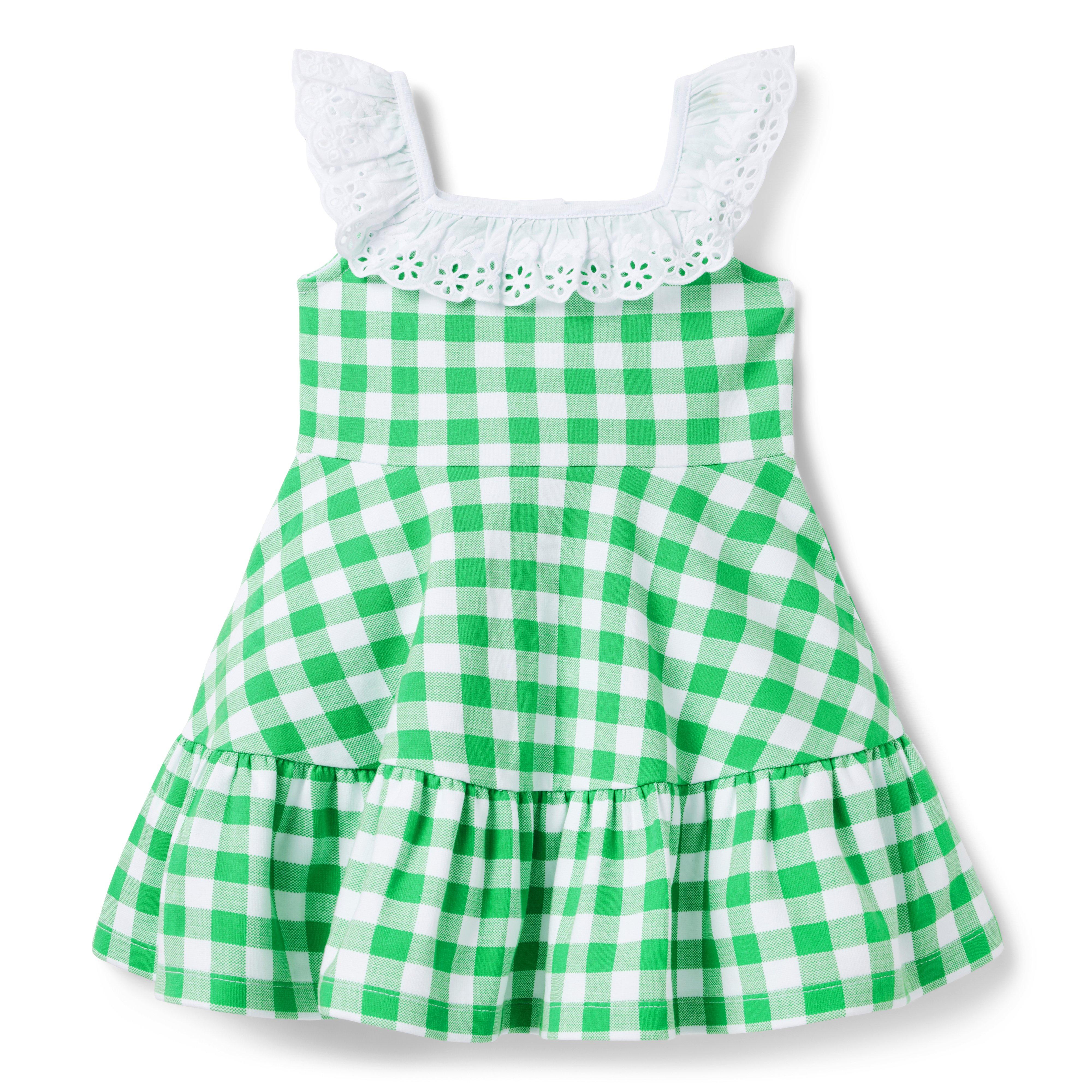 Girl Kelly Green Gingham Gingham Eyelet Ruffle Ponte Dress by Janie and ...