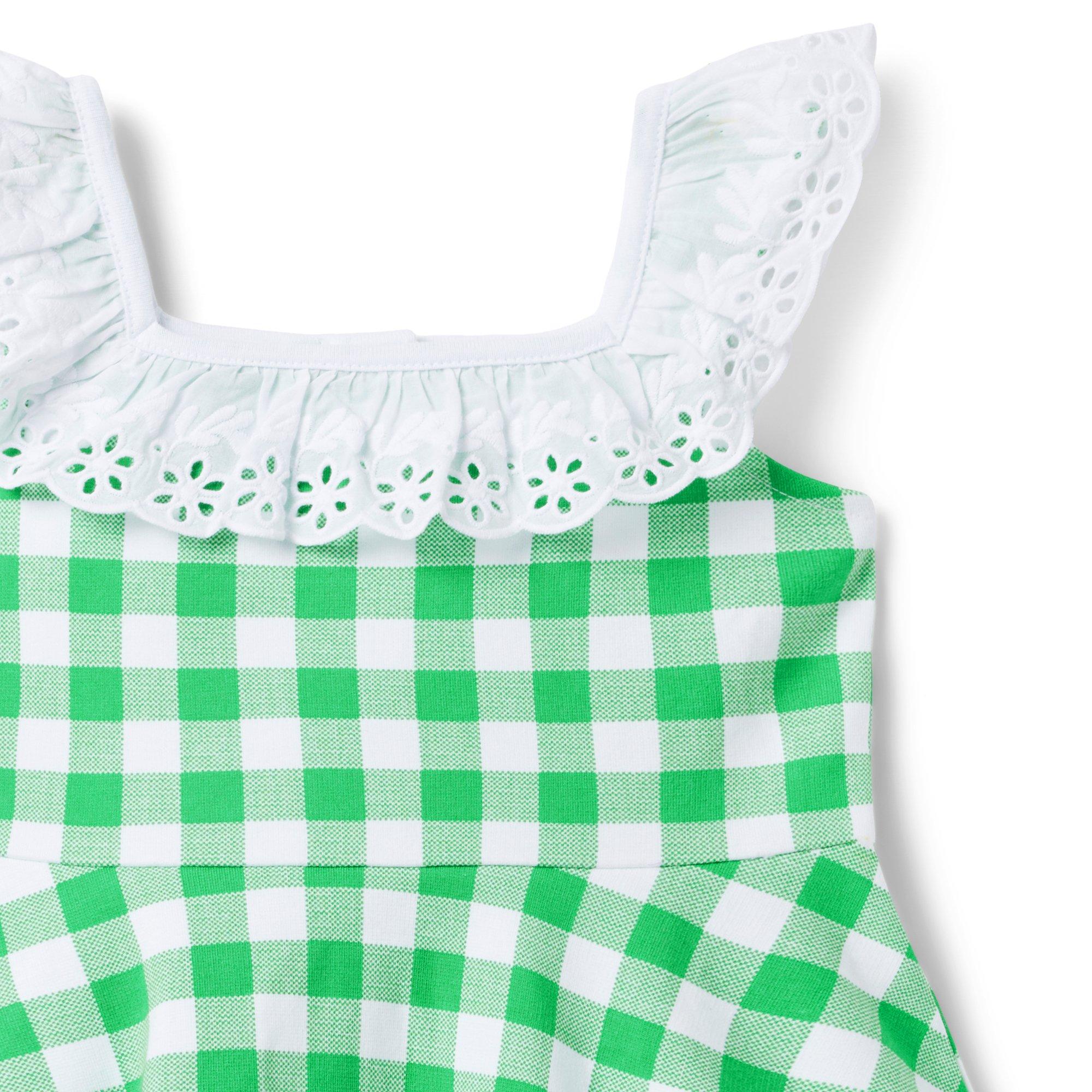 Gingham Eyelet Ruffle Ponte Dress