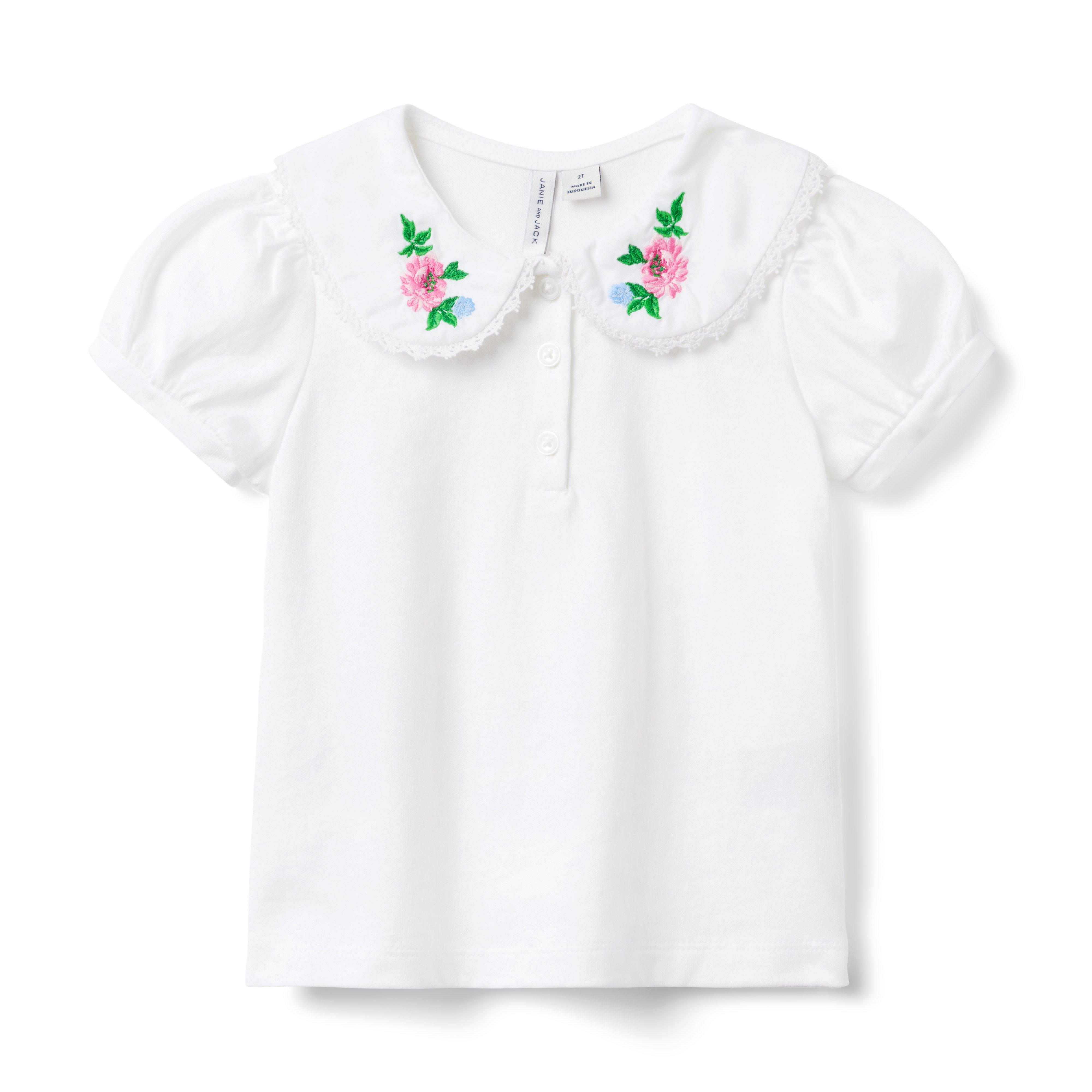 Floral Embroidered Collar Top