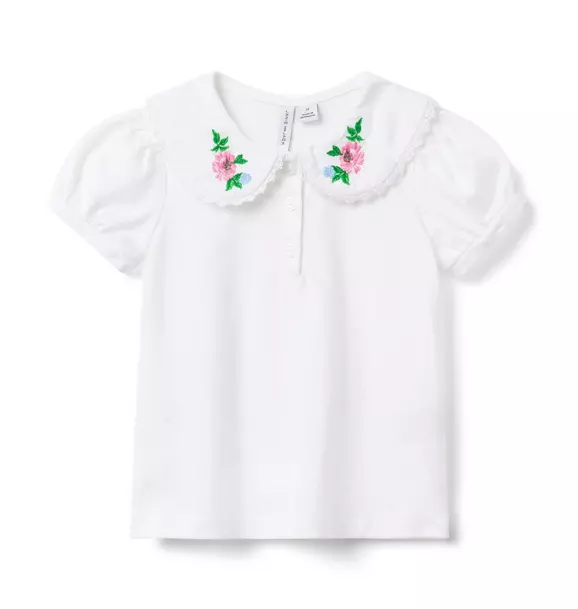 Floral Embroidered Collar Top image number 0