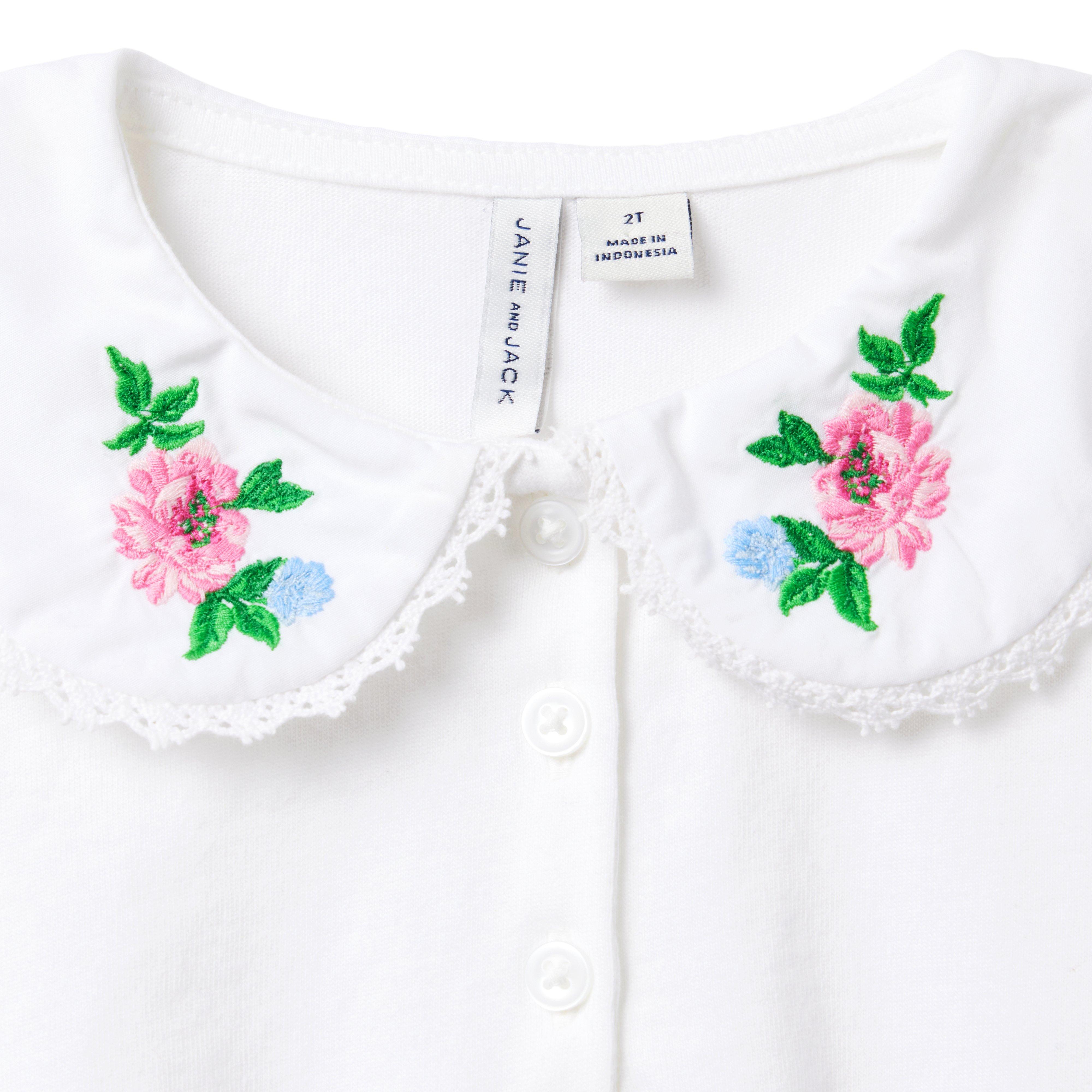 Floral Embroidered Collar Top
