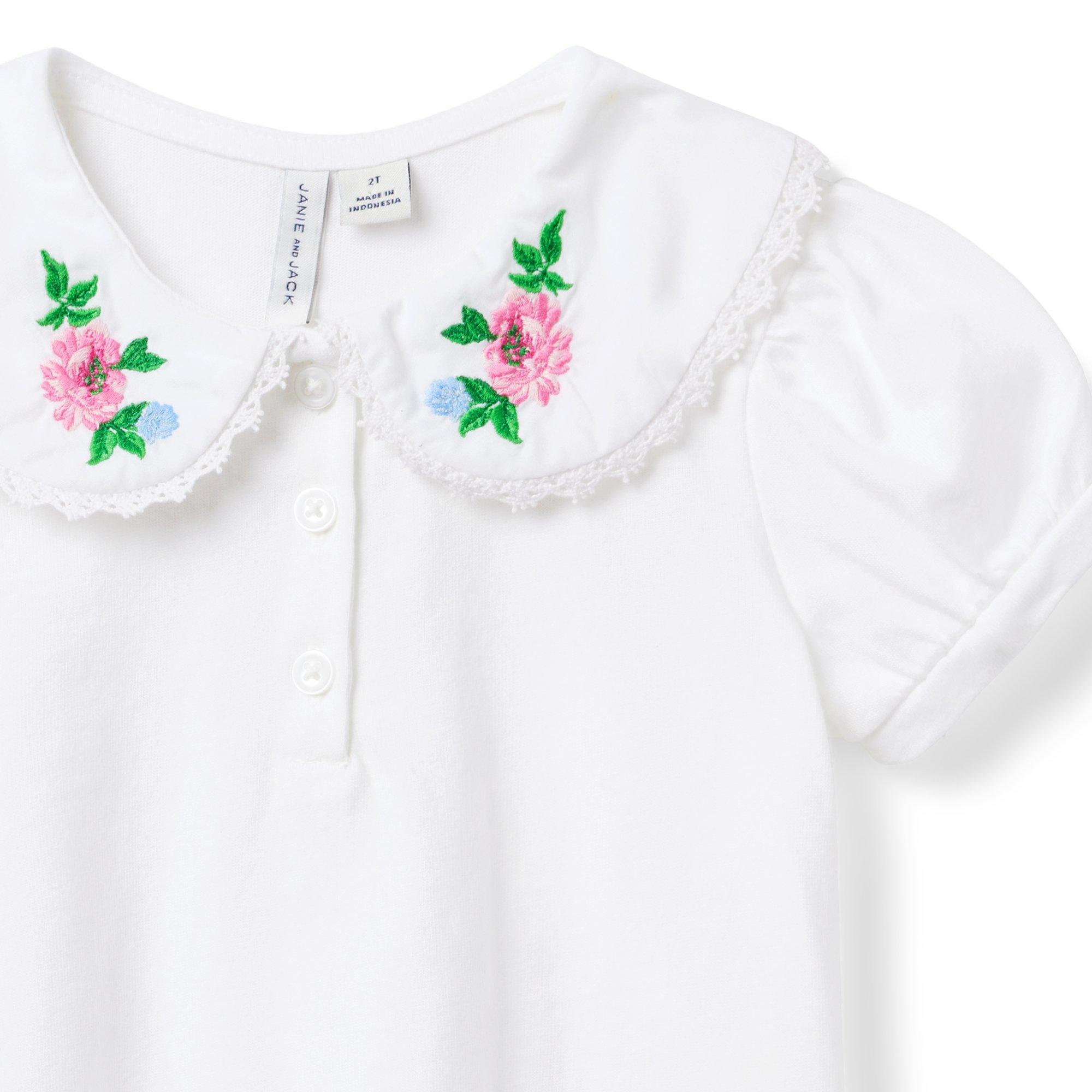 Floral Embroidered Collar Top