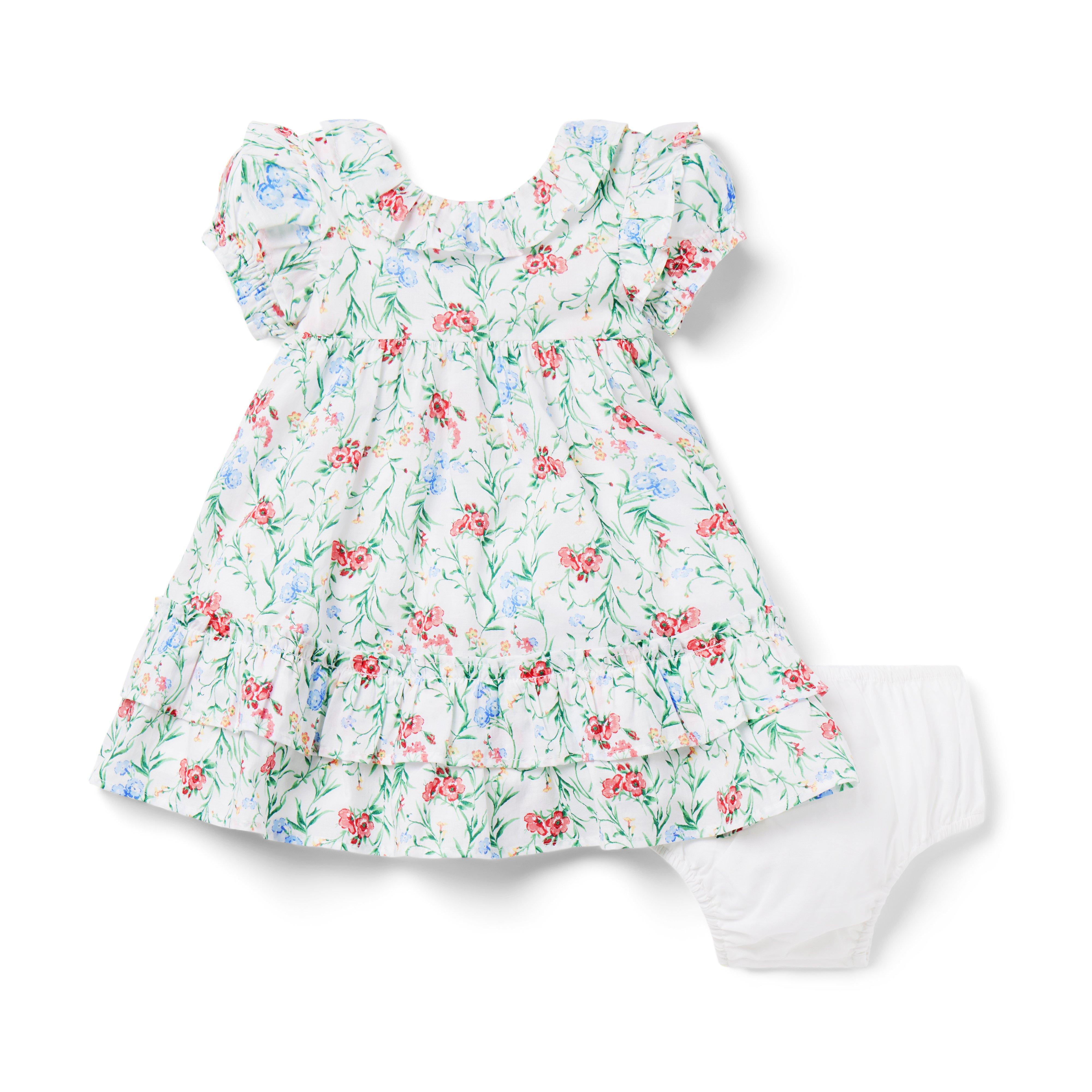 Fawn Floral Print Baby Frock With Jacket - Sheetal Collection