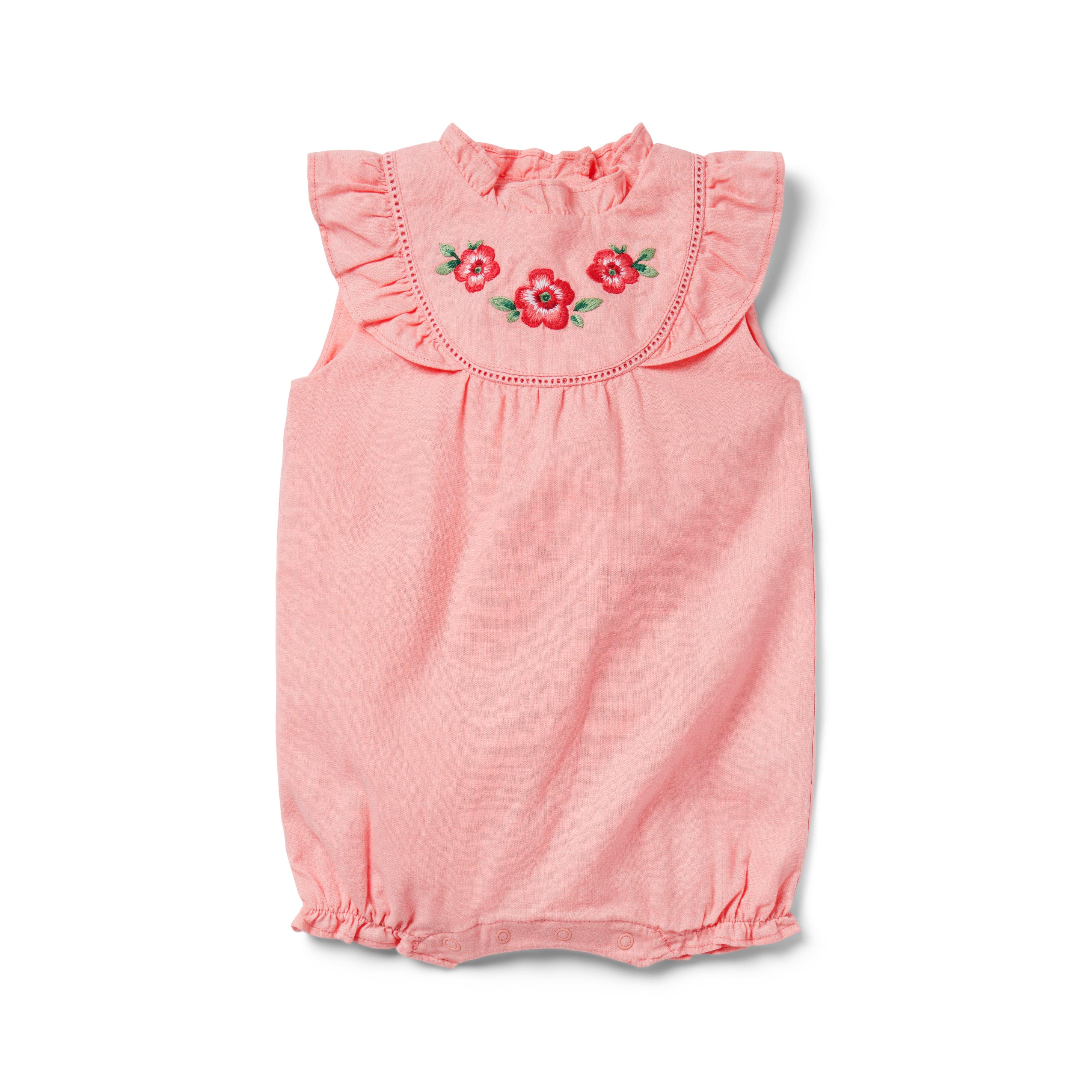 Baby Linen-Cotton Embroidered Floral Romper image number 0