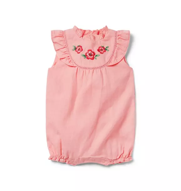 Baby Linen-Cotton Embroidered Floral Romper image number 0