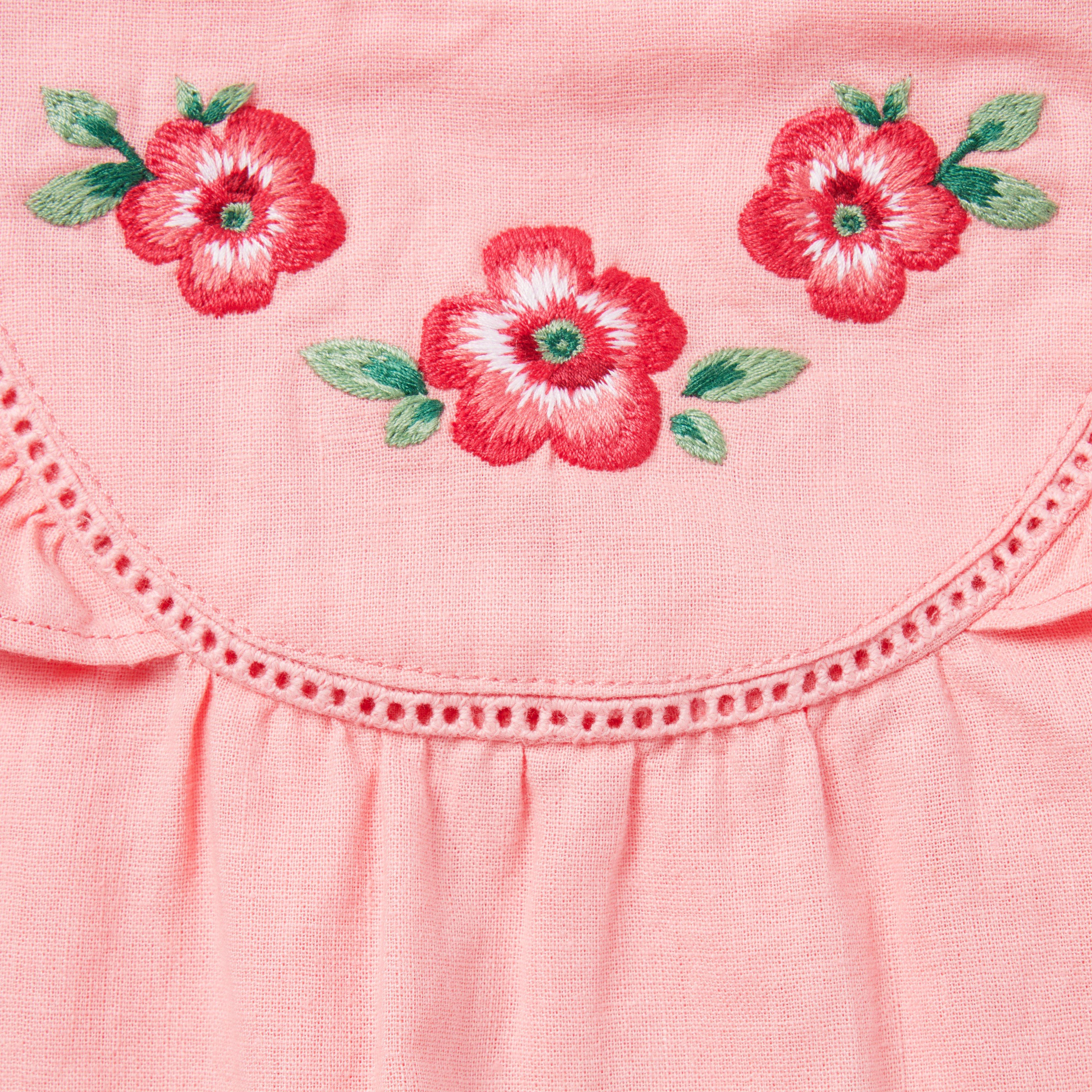 Baby Linen-Cotton Embroidered Floral Romper image number 2