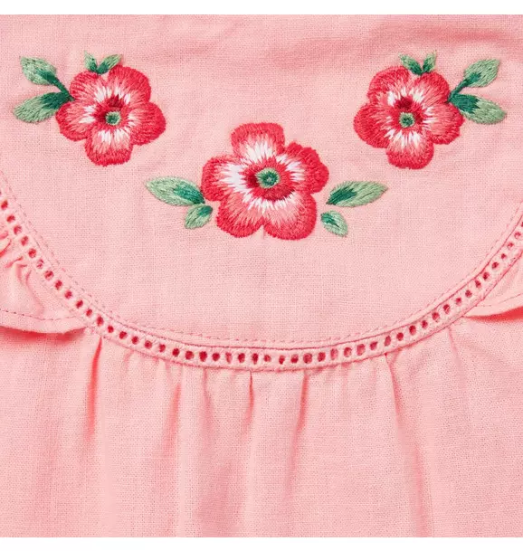 Baby Linen-Cotton Embroidered Floral Romper image number 2