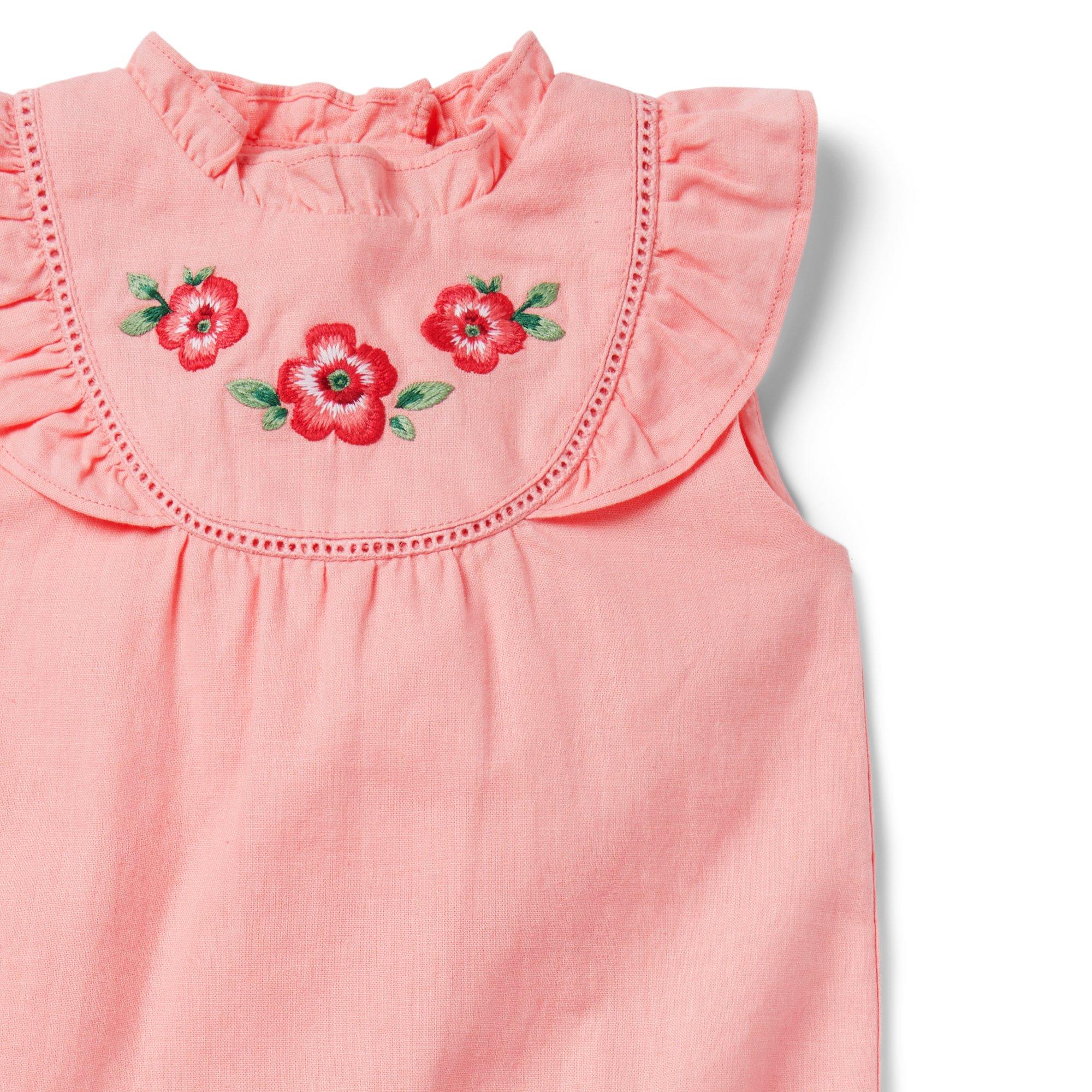 Baby Linen-Cotton Embroidered Floral Romper image number 3