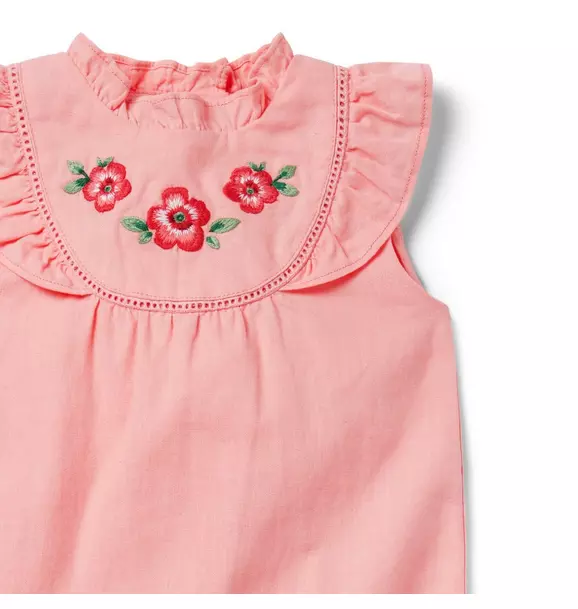 Baby Linen-Cotton Embroidered Floral Romper image number 3
