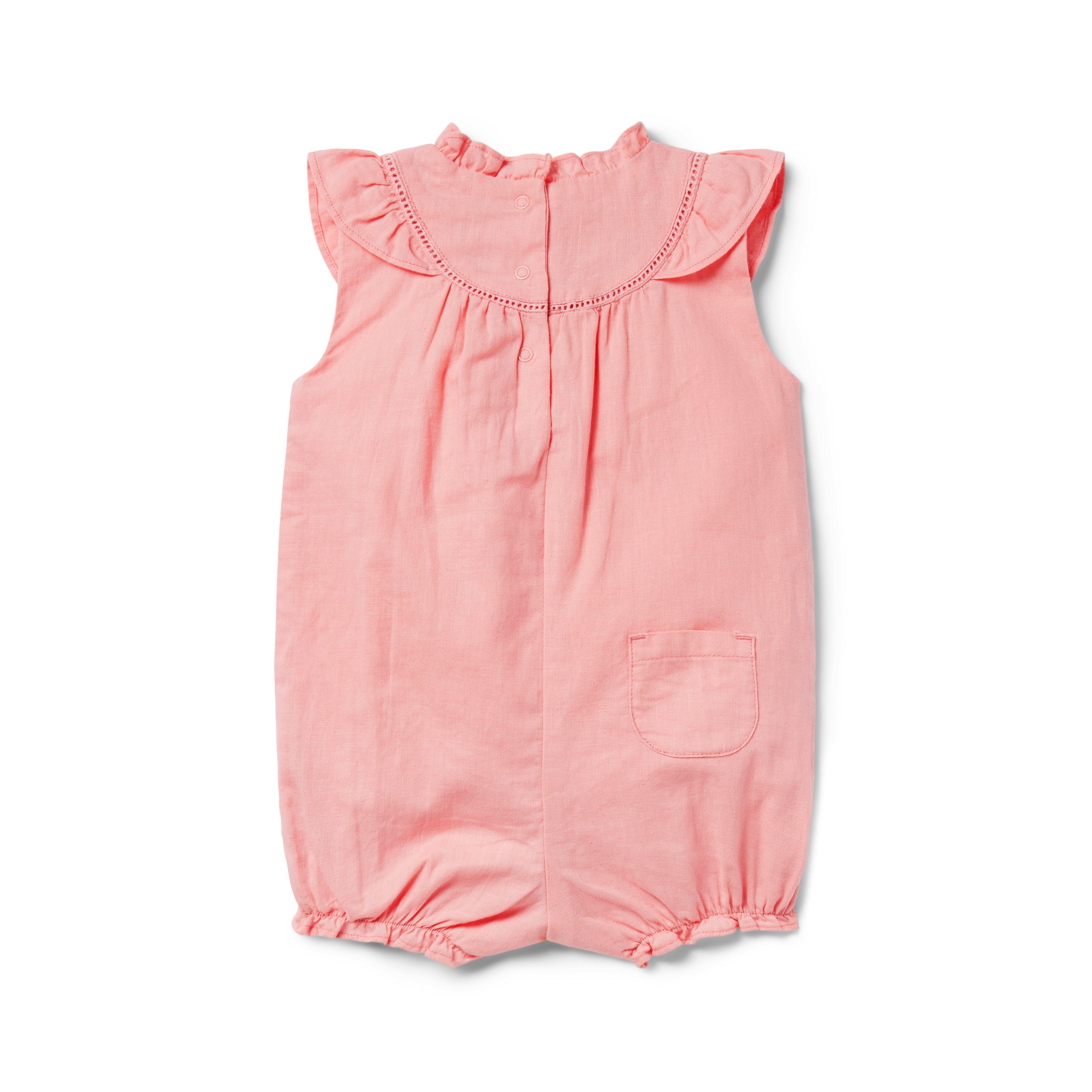 Baby Linen-Cotton Embroidered Floral Romper image number 1