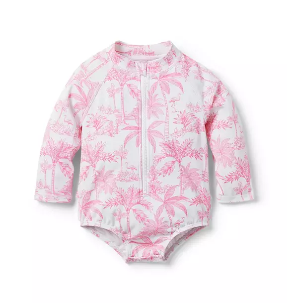 Baby Tropical Toile Rash Guard Swimsuit image number 0
