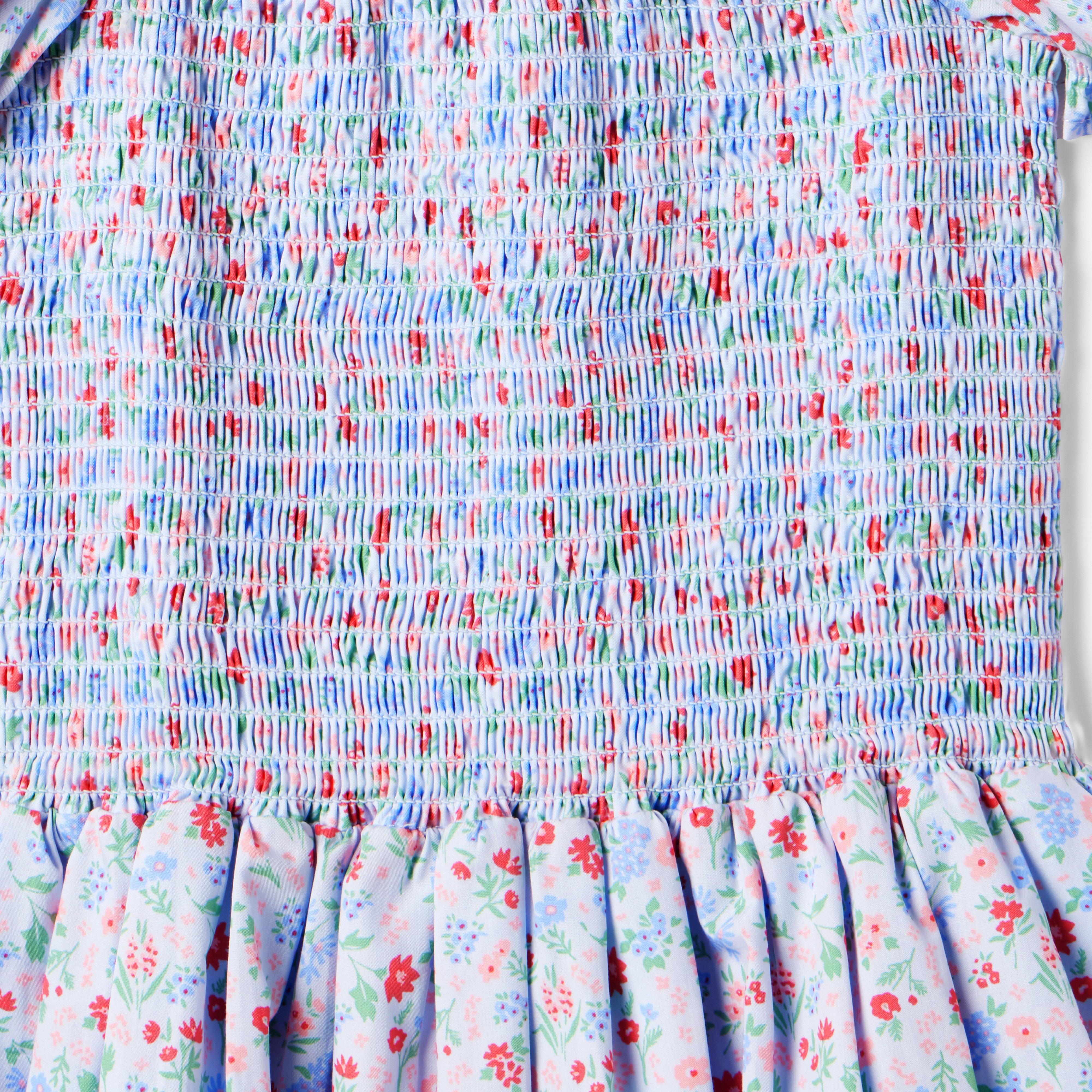 Girl Pastel Blue Floral The Grace Smocked Puff Sleeve Dress by Janie ...