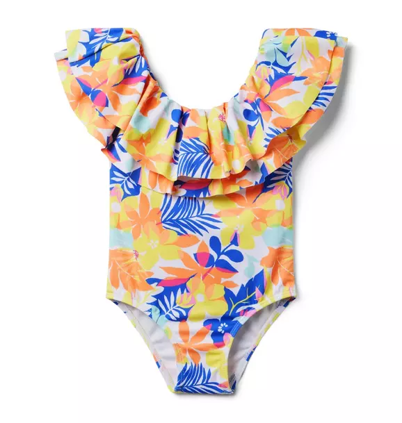 Recycled Palm Floral Ruffle Swimsuit image number 0