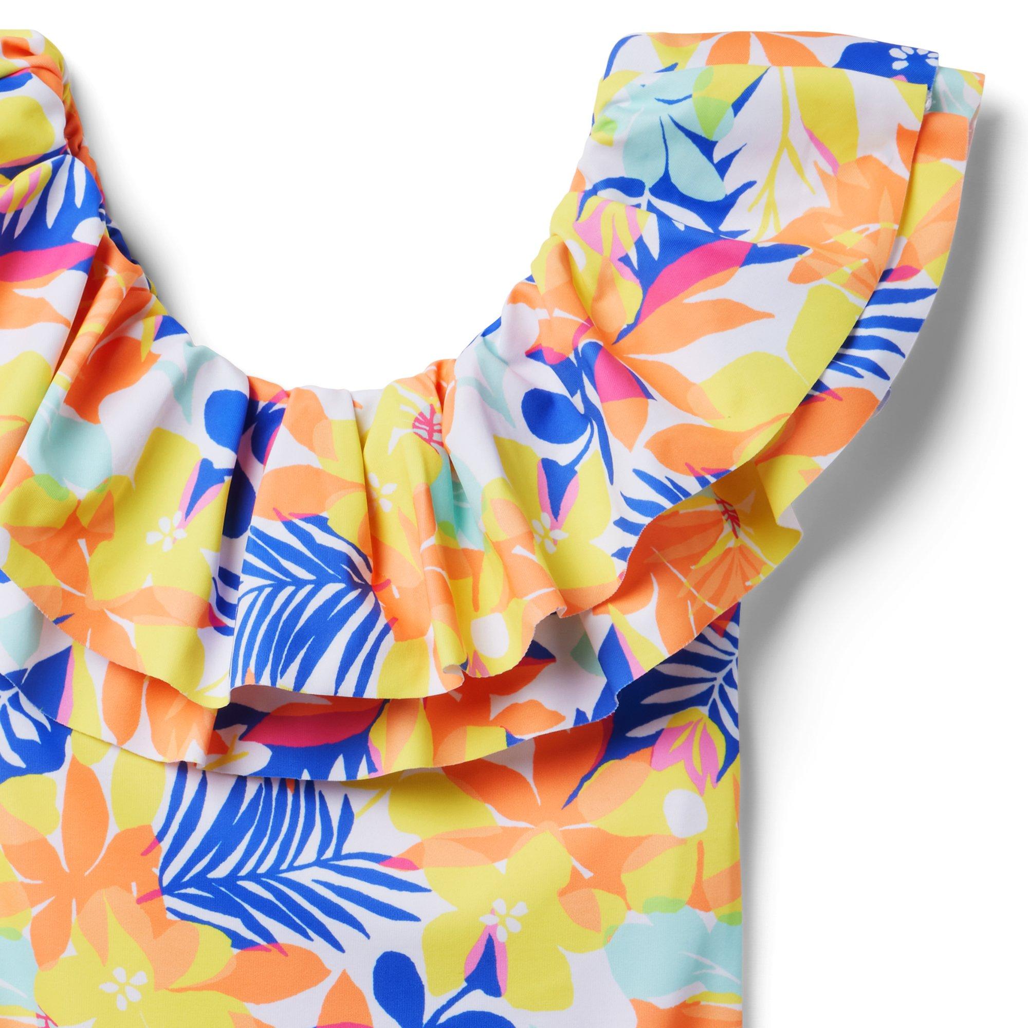 Recycled Palm Floral Ruffle Swimsuit