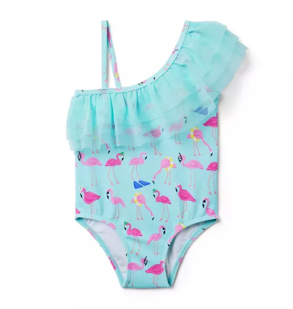 Recycled Flamingo Ruffle Shoulder Swimsuit image number 0
