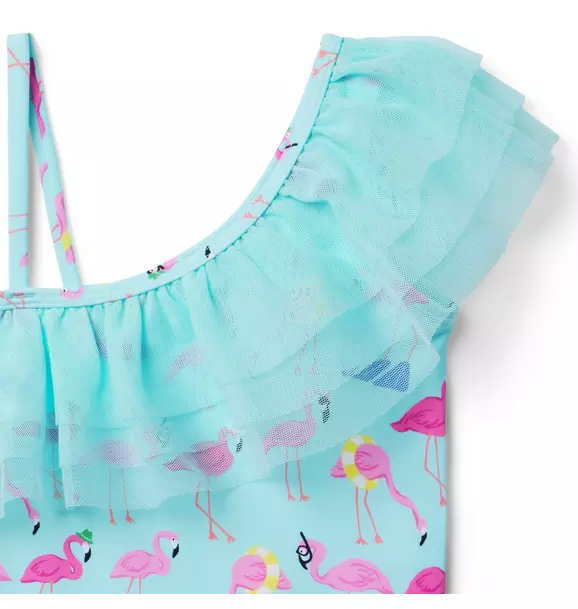 Recycled Flamingo Ruffle Shoulder Swimsuit image number 3