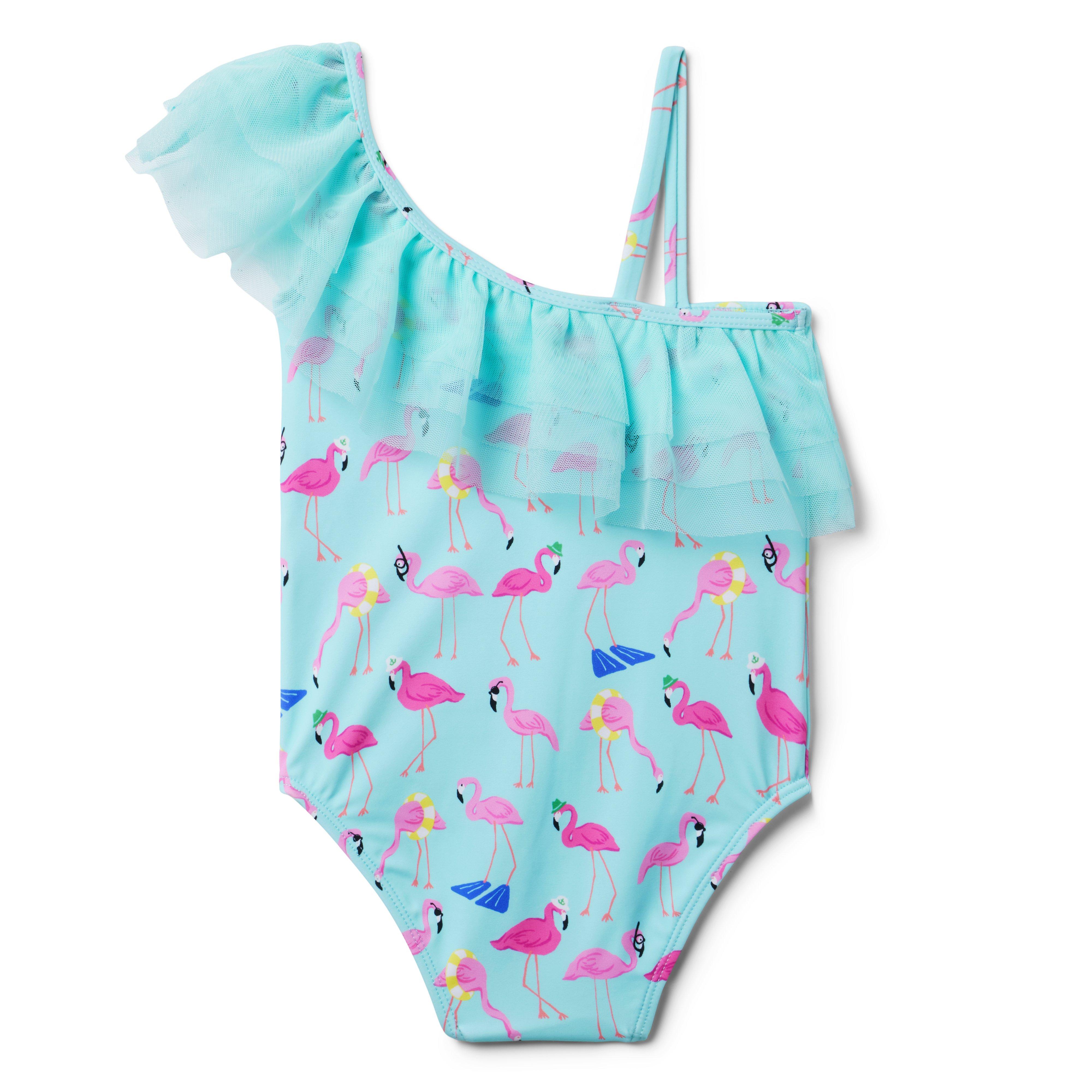 Recycled Flamingo Ruffle Shoulder Swimsuit