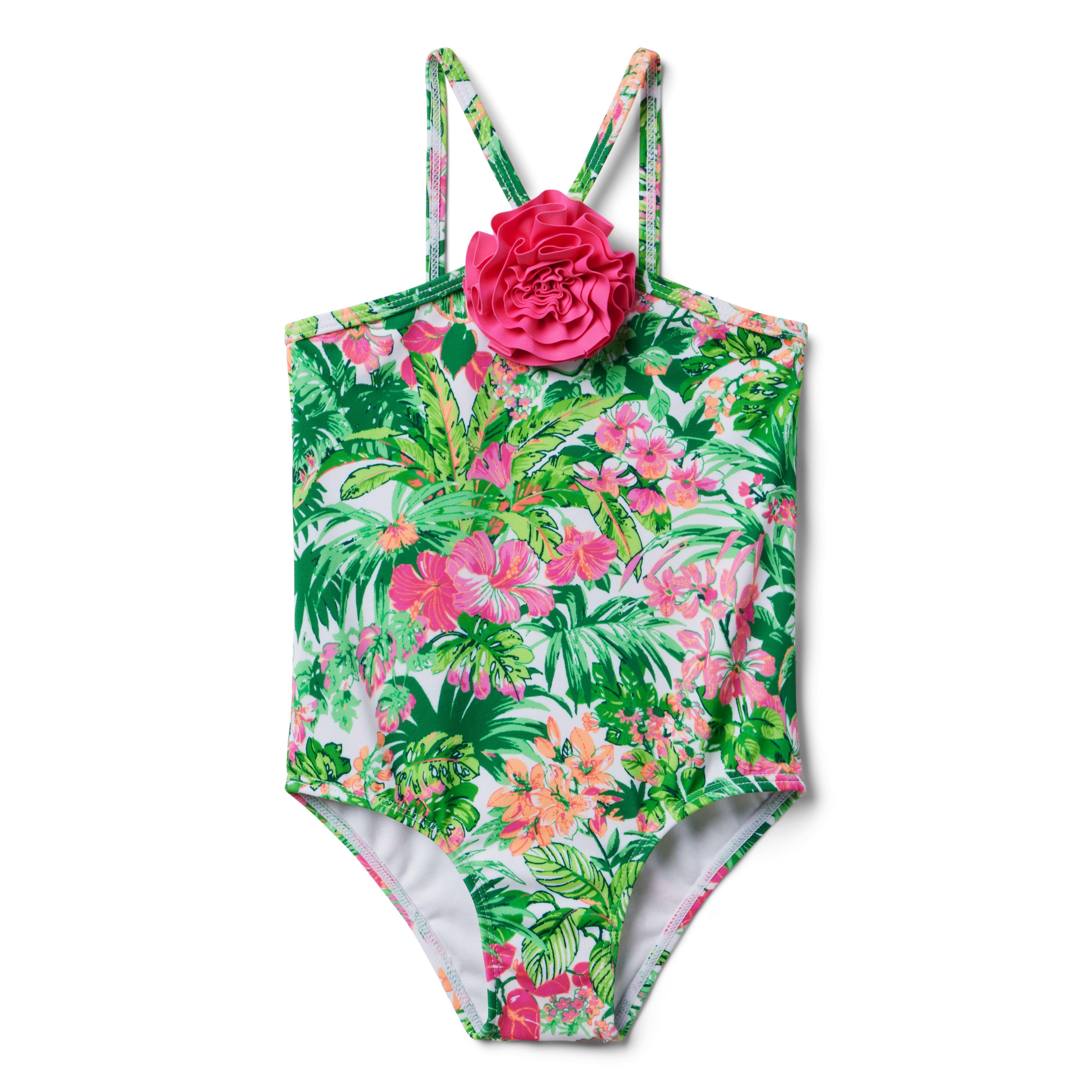 Tropical Print Tankini Set with Recycled Polyester Green