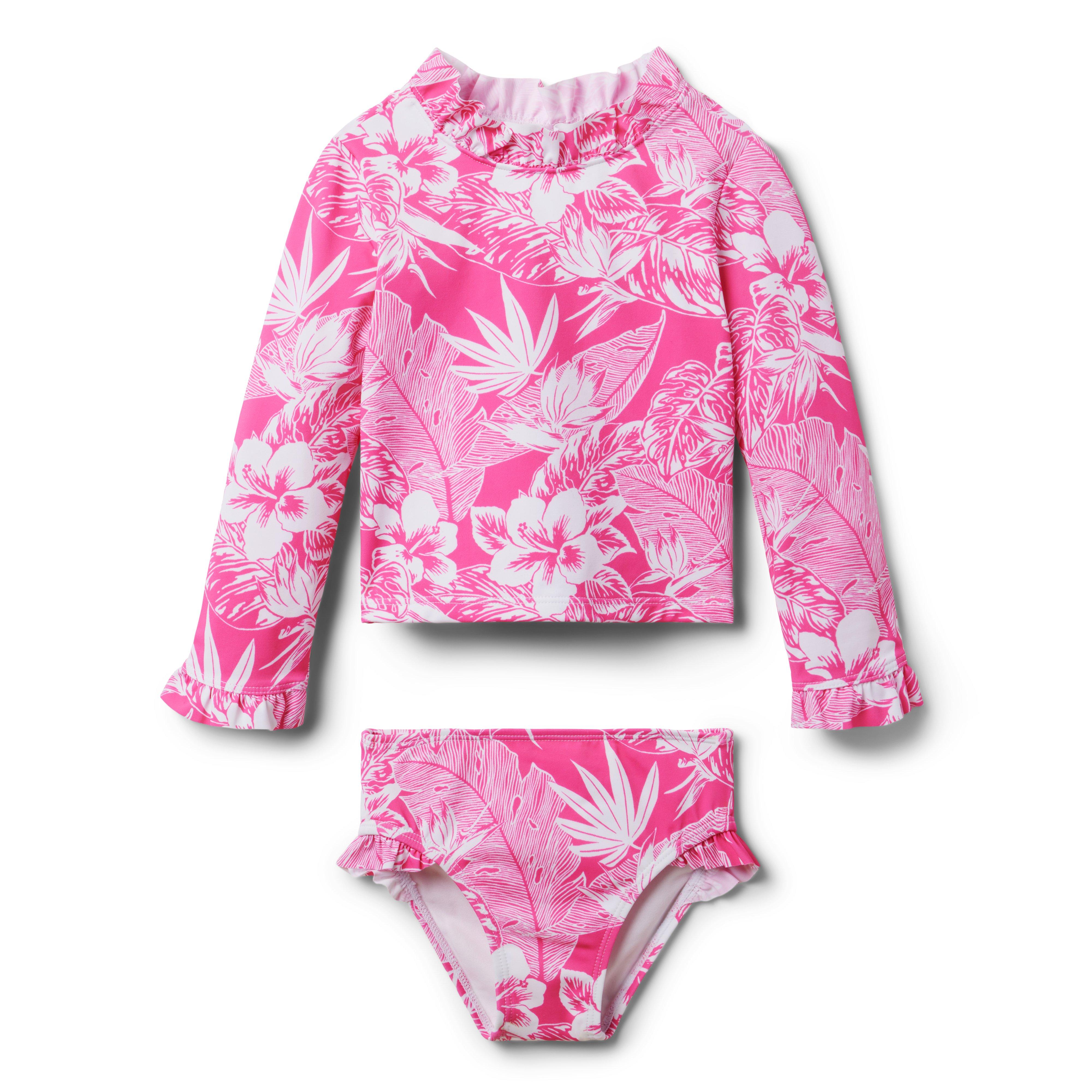 Recycled Tropical Palm Rash Guard Swimsuit