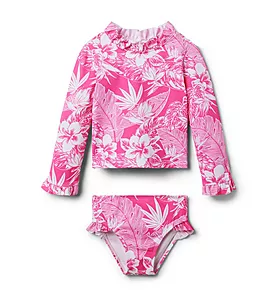 Recycled Tropical Palm Rash Guard Swimsuit