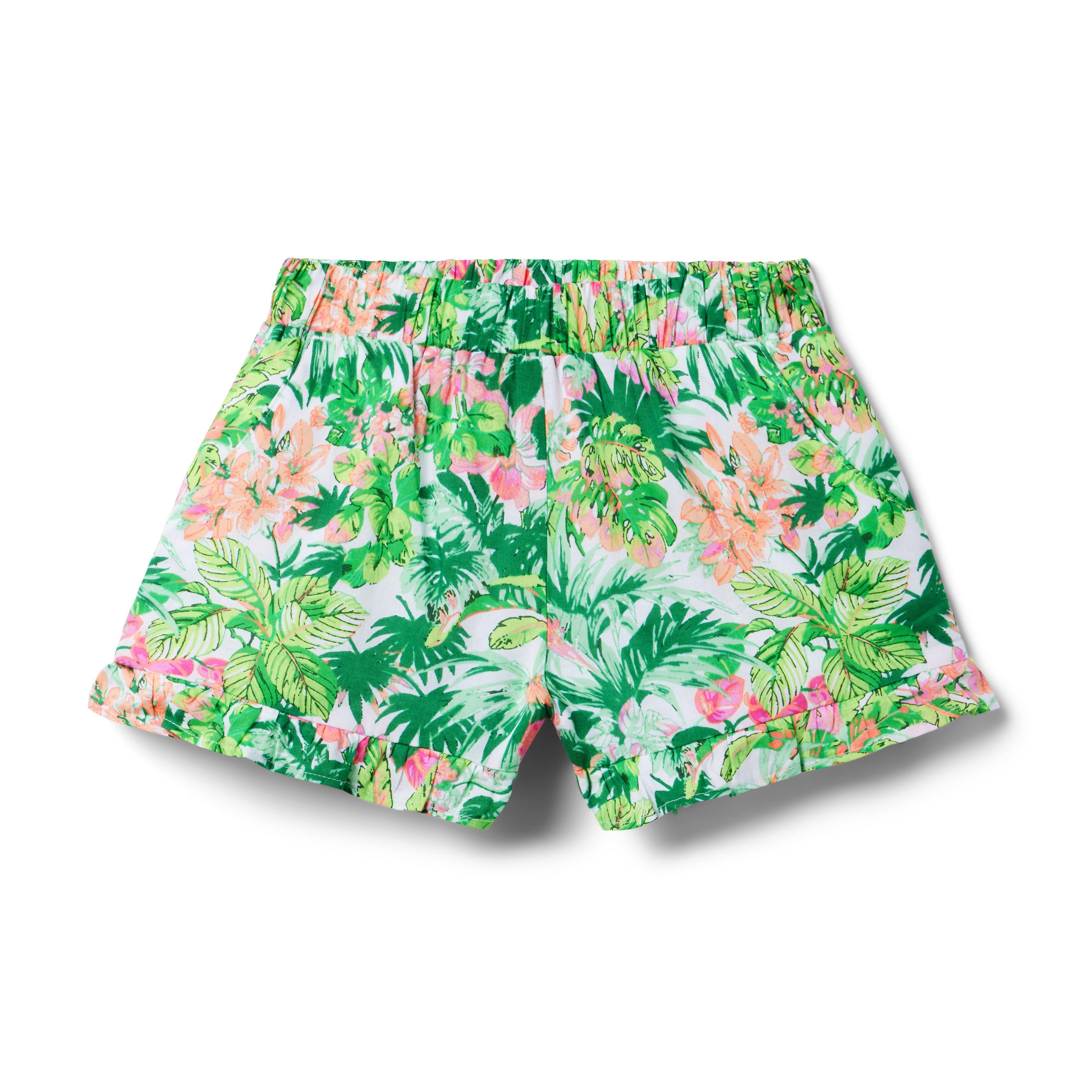 Tropical Floral Ruffle Hem Short