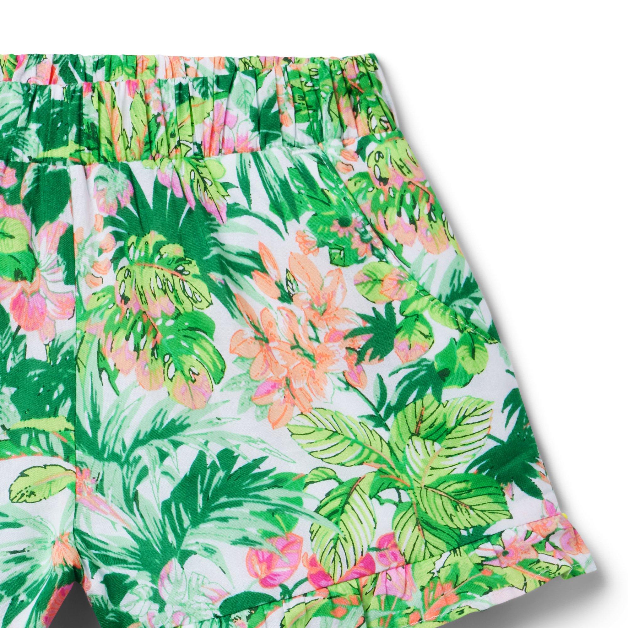 Tropical Floral Ruffle Hem Short