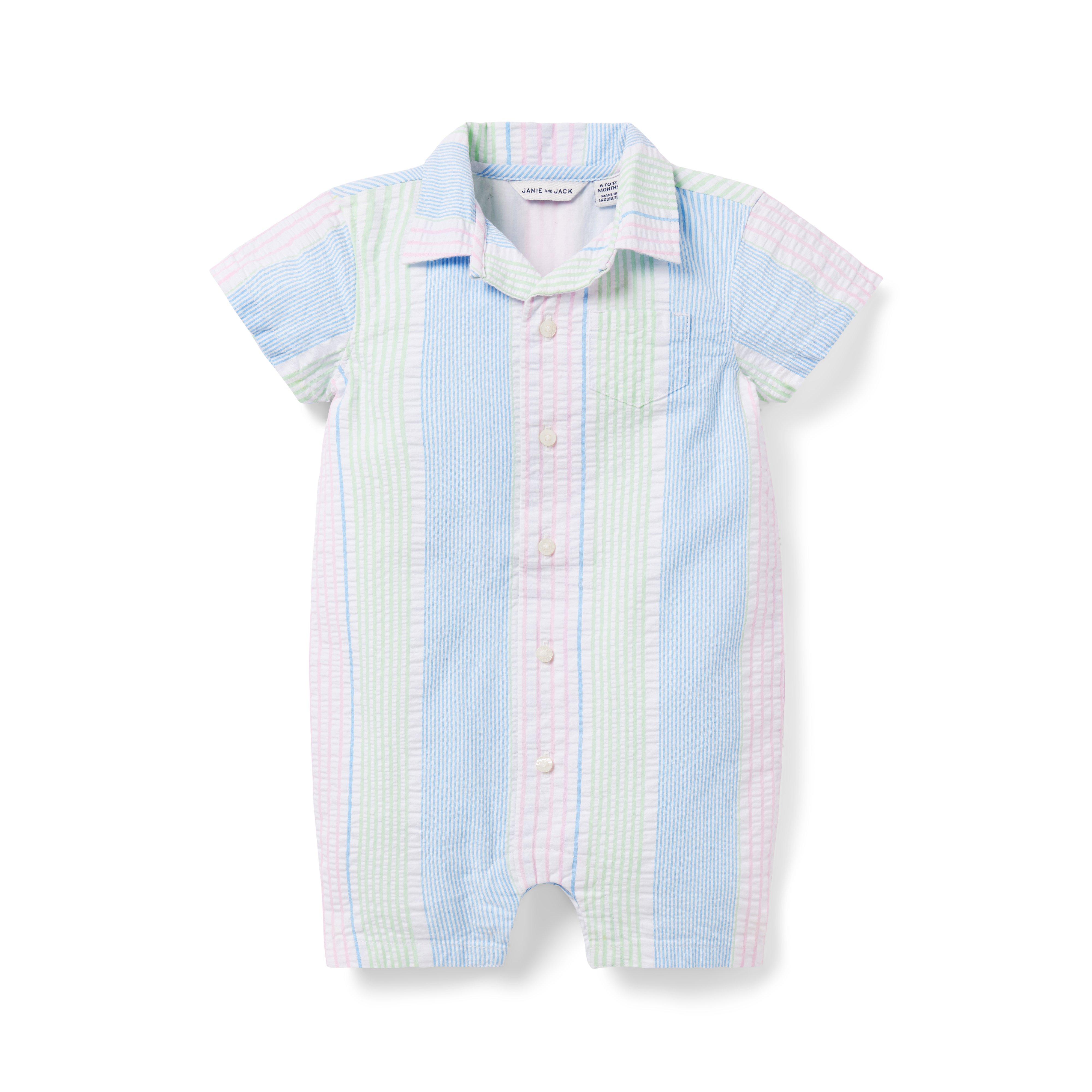 Organic Baby Murray Seersucker Romper - Harbor Shore Stripe main image 1