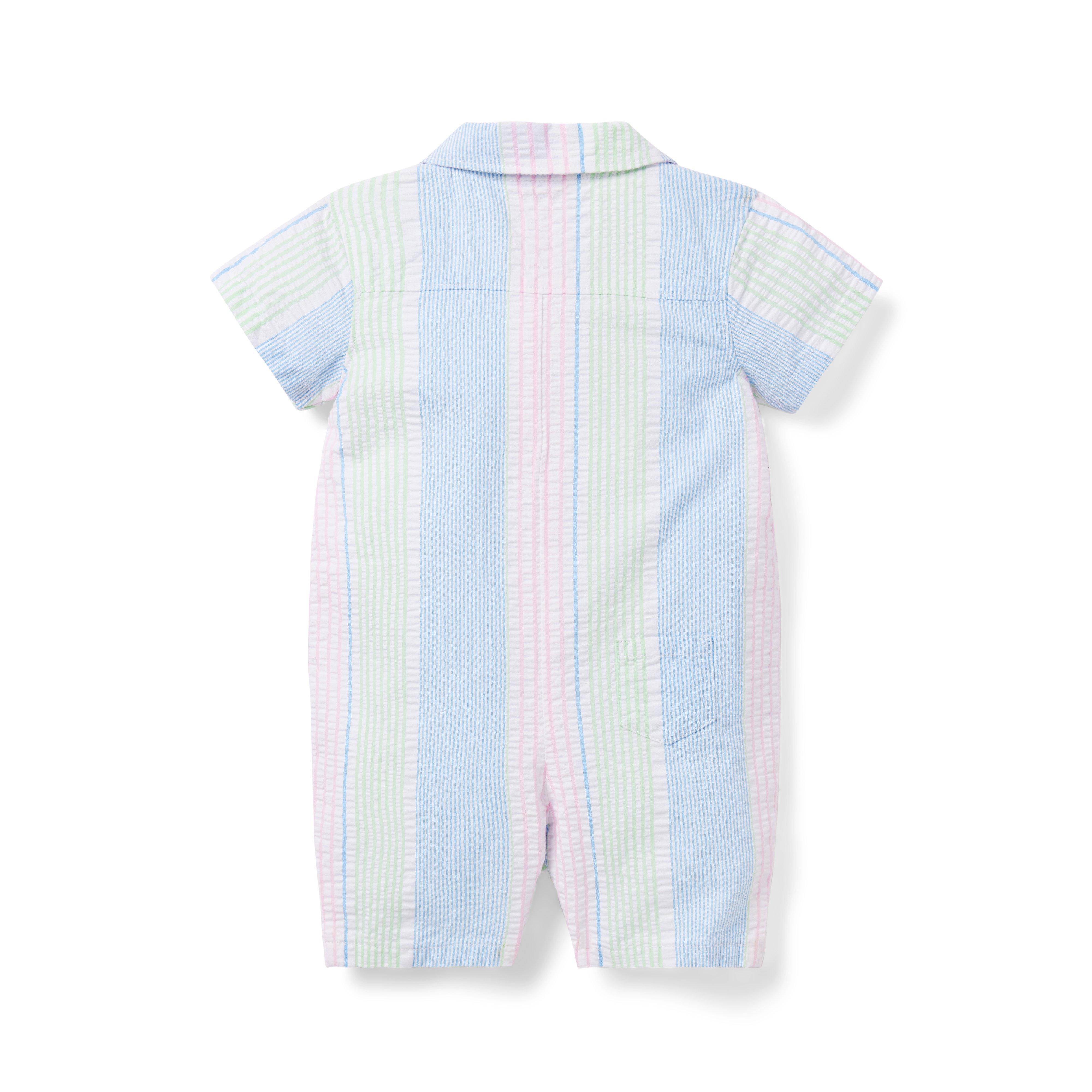 Organic Baby Murray Seersucker Romper - Harbor Shore Stripe