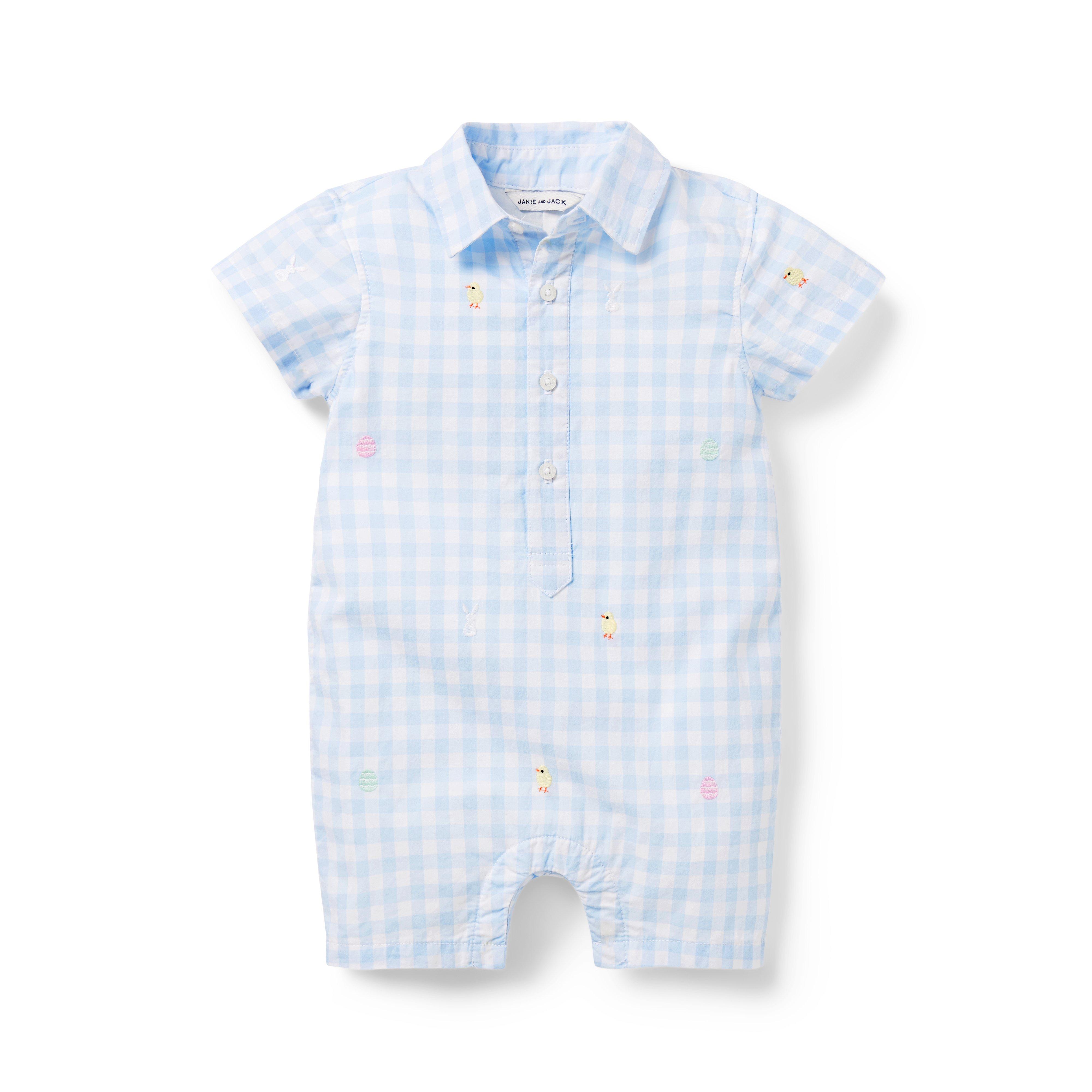 The Embroidered Gingham Baby Romper