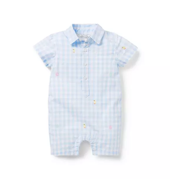 The Embroidered Gingham Baby Romper image number 0