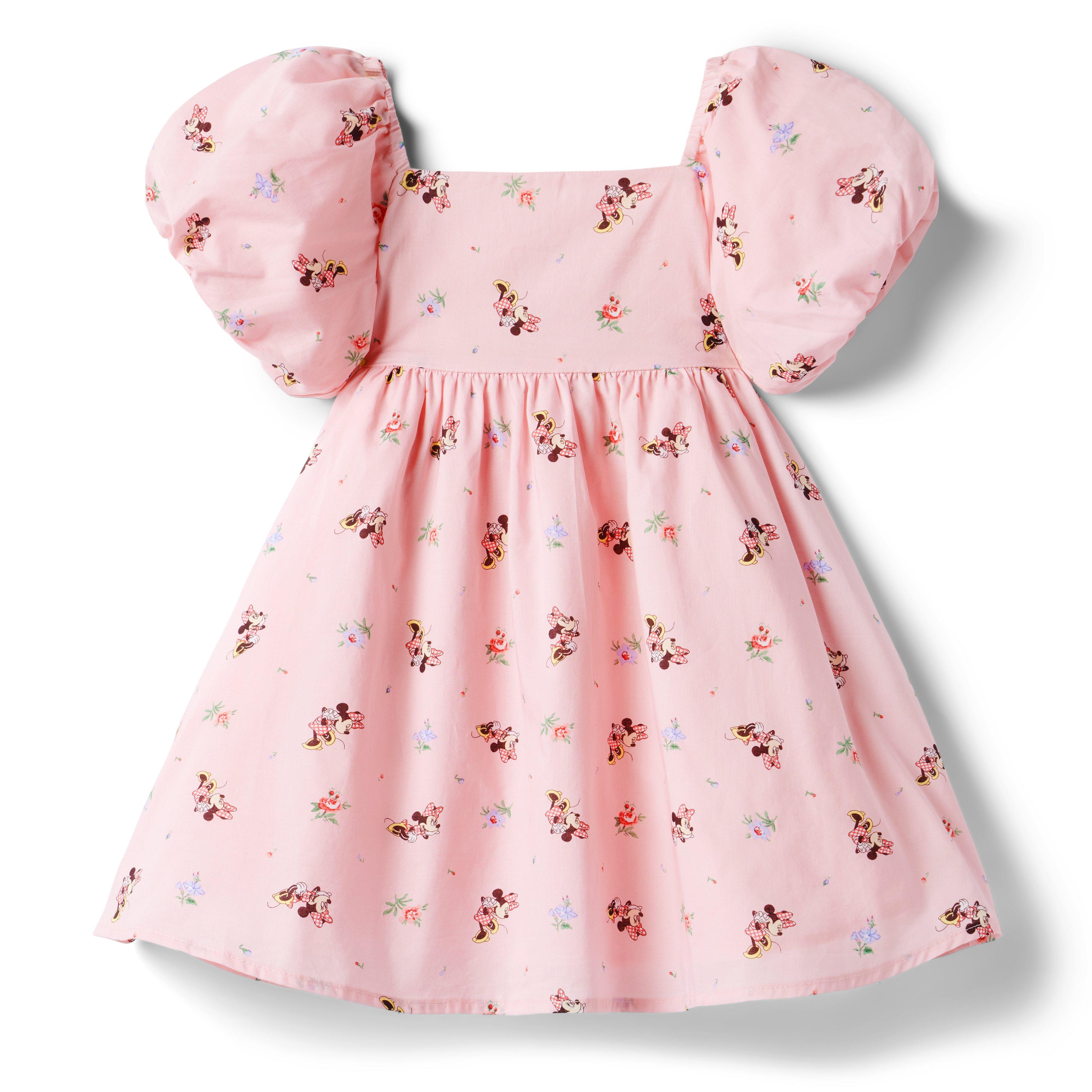 Girl Light Pink Minnie Mouse Floral Disney Minnie Mouse Puff Sleeve Dress by Janie and Jack