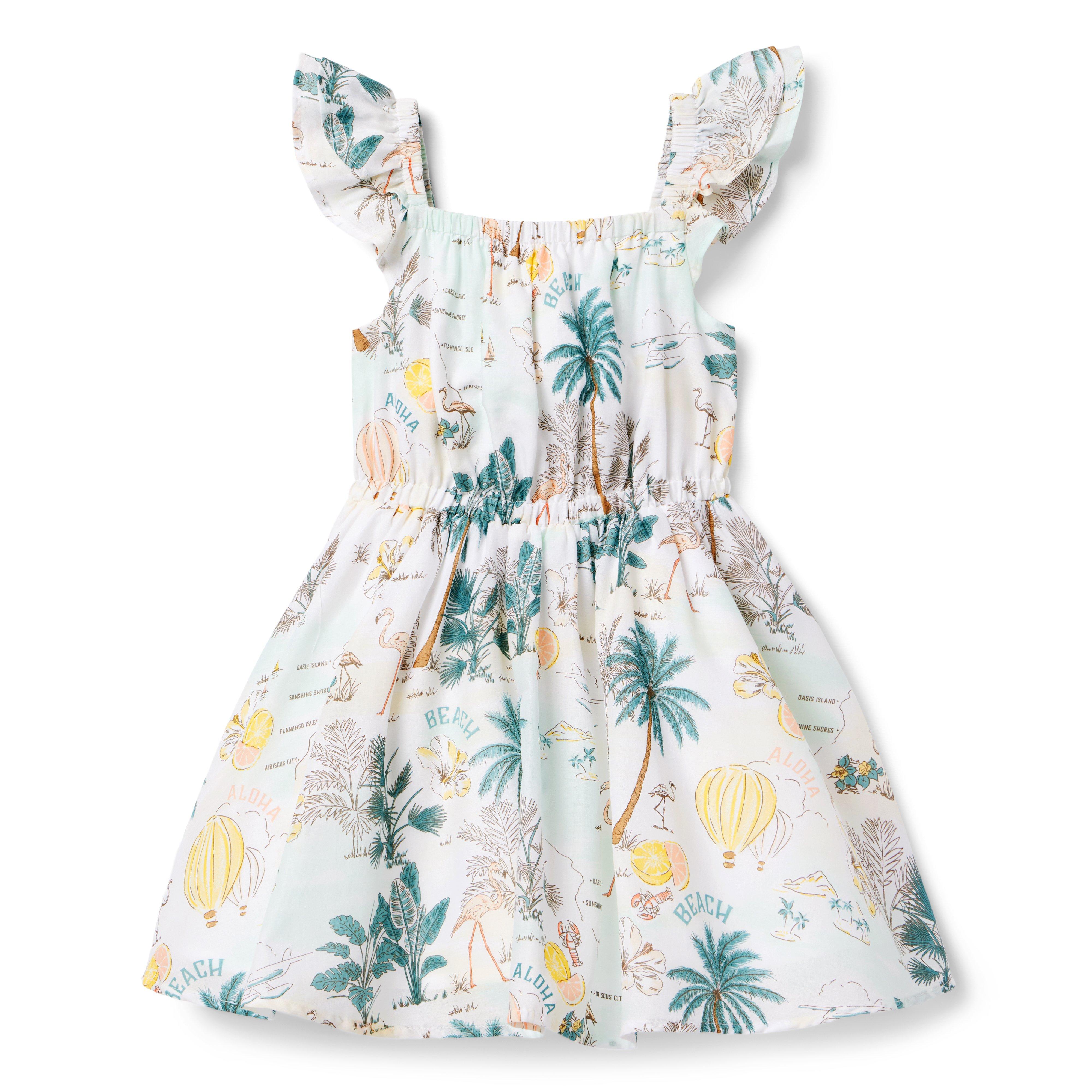Tropical Island Flutter Sleeve Dress