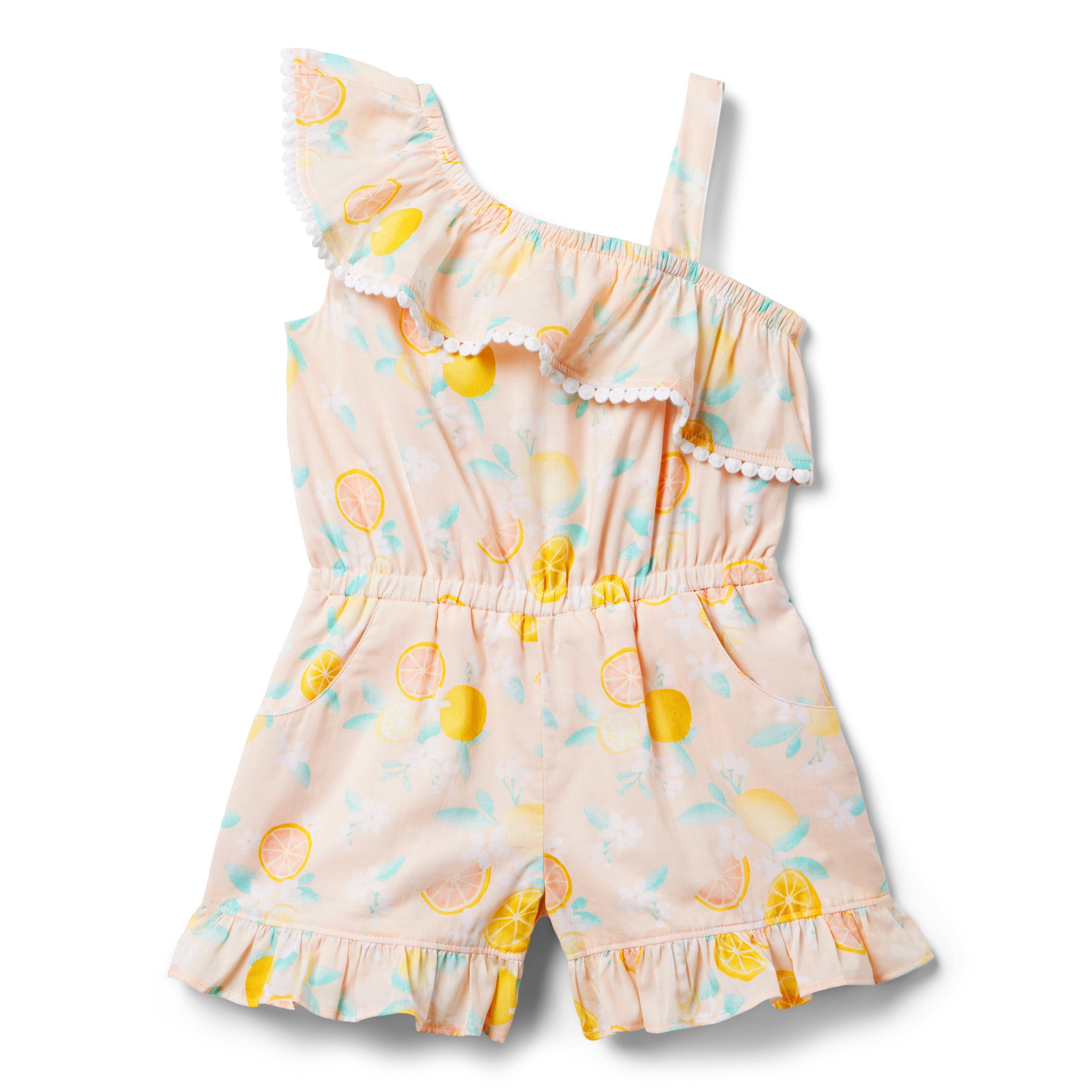 Citrus Floral Ruffle Shoulder Romper image number 0