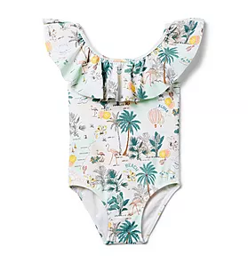 Recycled Tropical Island Ruffle Swimsuit