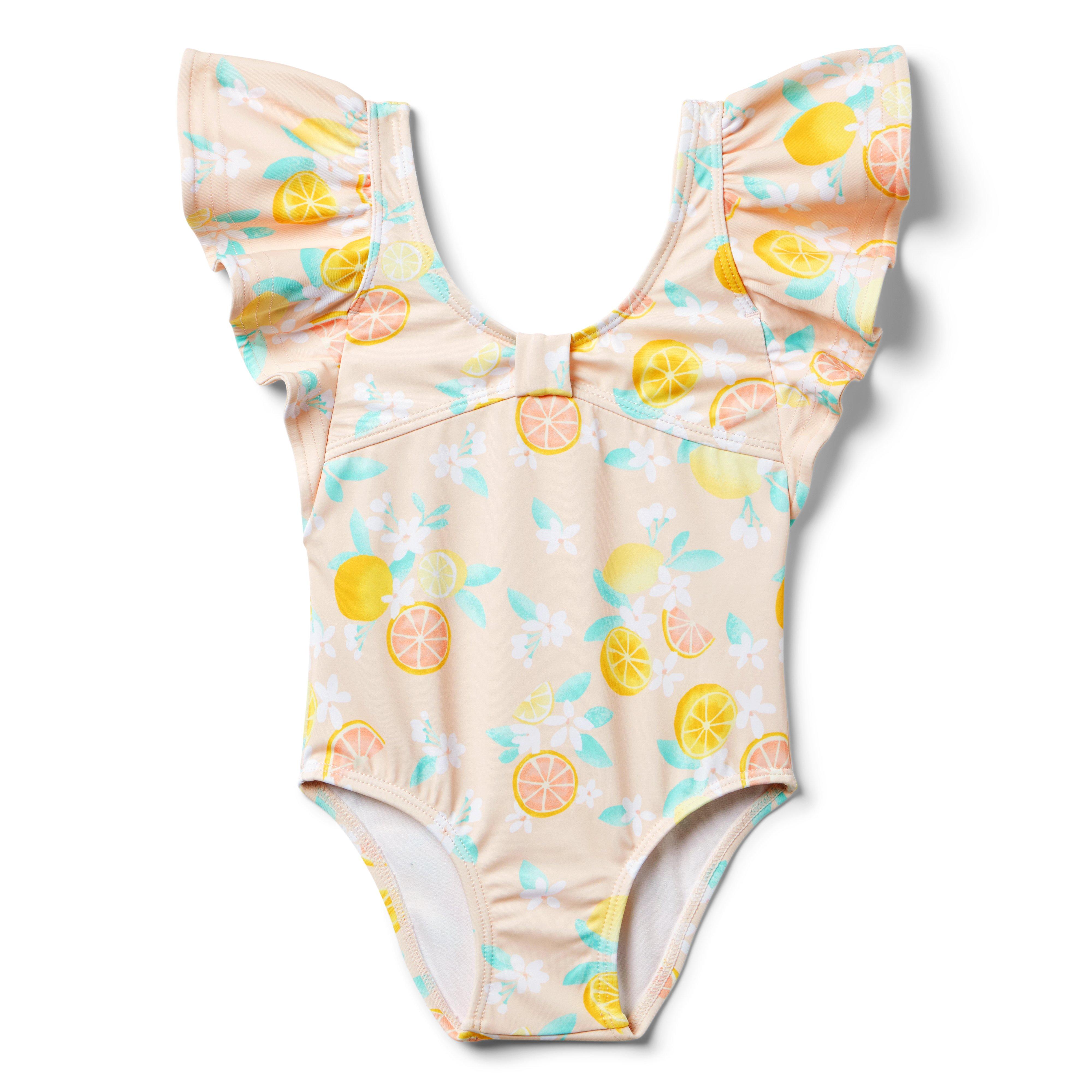 Recycled Citrus Floral Ruffle Sleeve Swimsuit