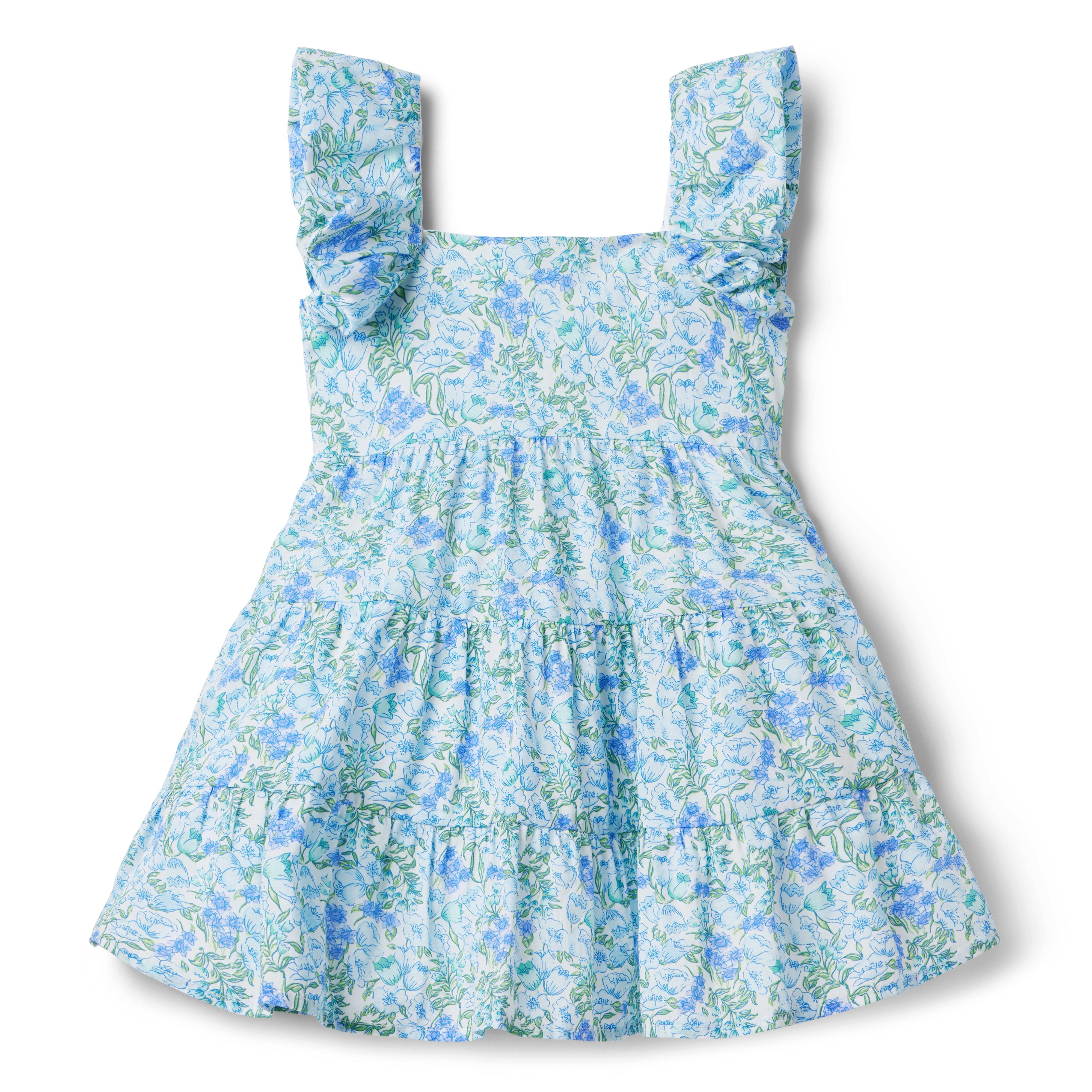 Girl Light Blue Floral Floral Bubble Sleeve Tiered Dress by Janie and Jack