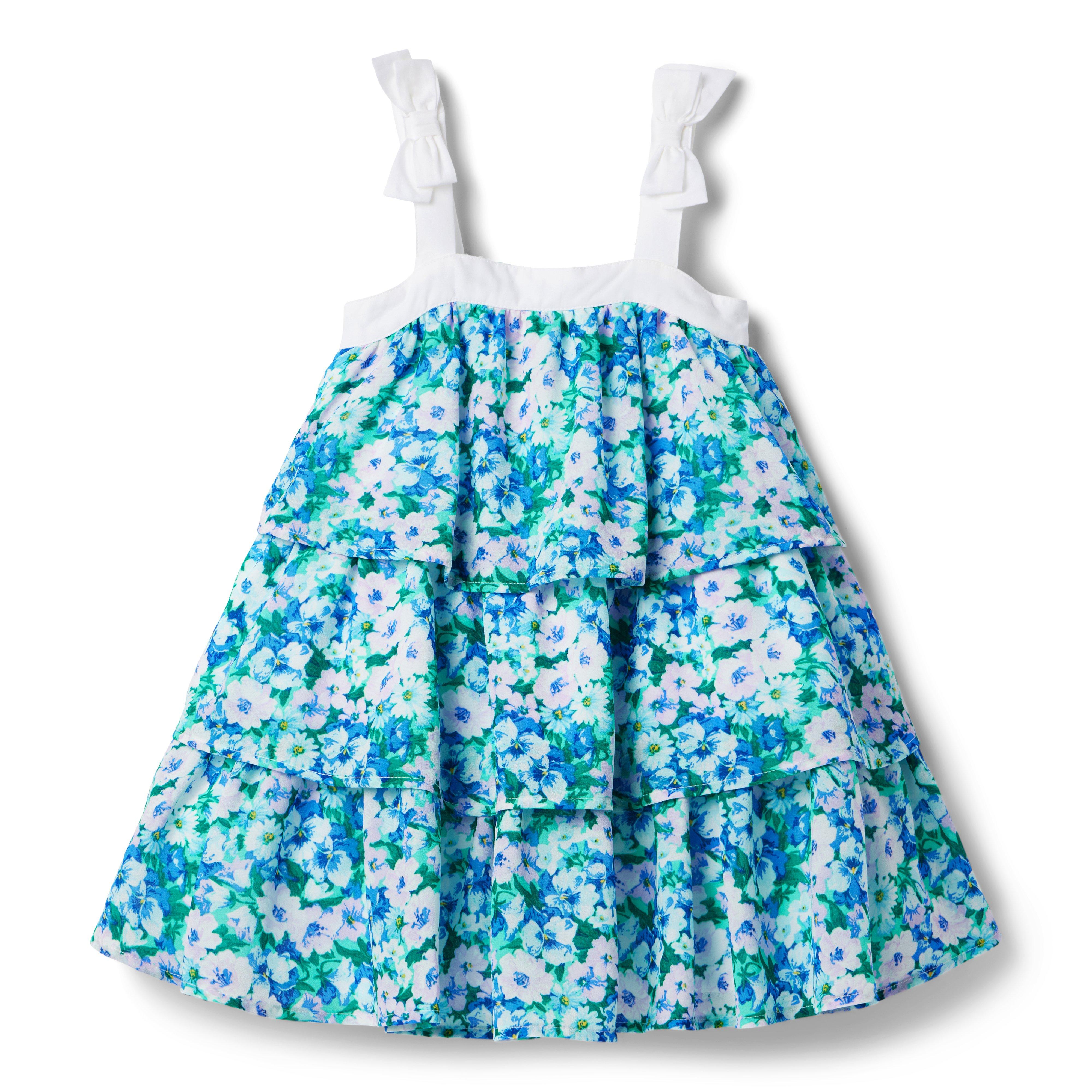 Floral Bow Strap Tiered Dress