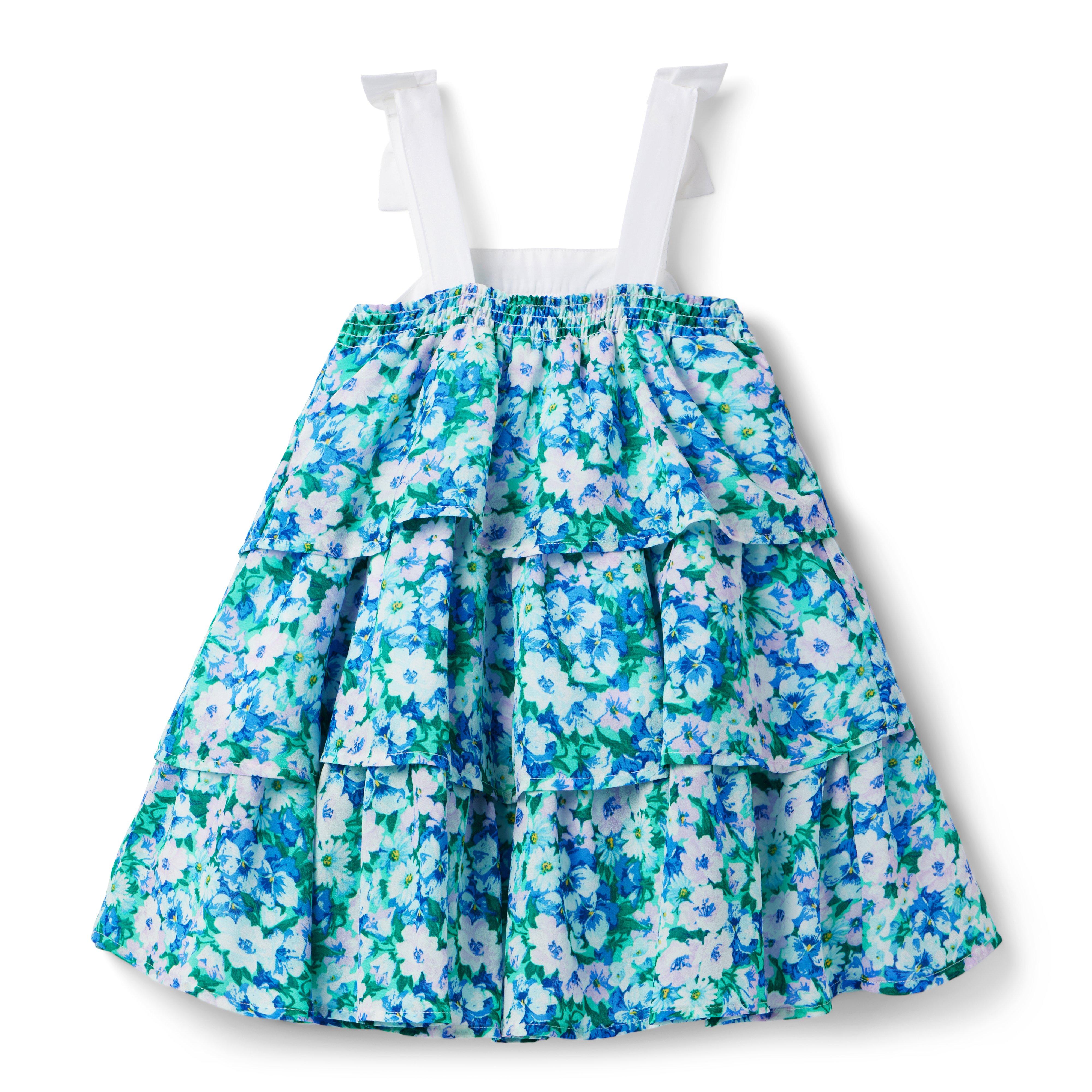 Floral Bow Strap Tiered Dress image number 1