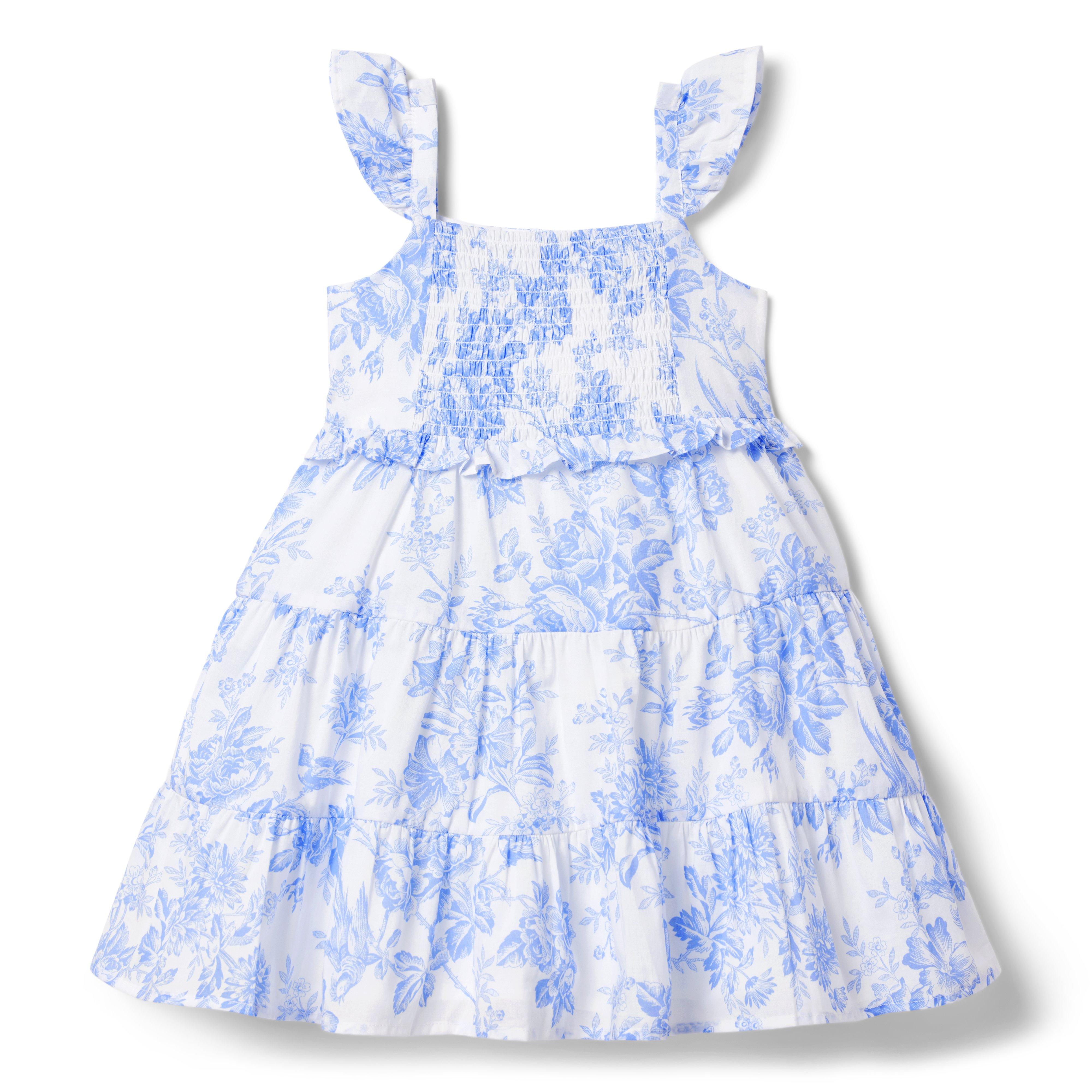 Floral Toile Smocked Tiered Dress
