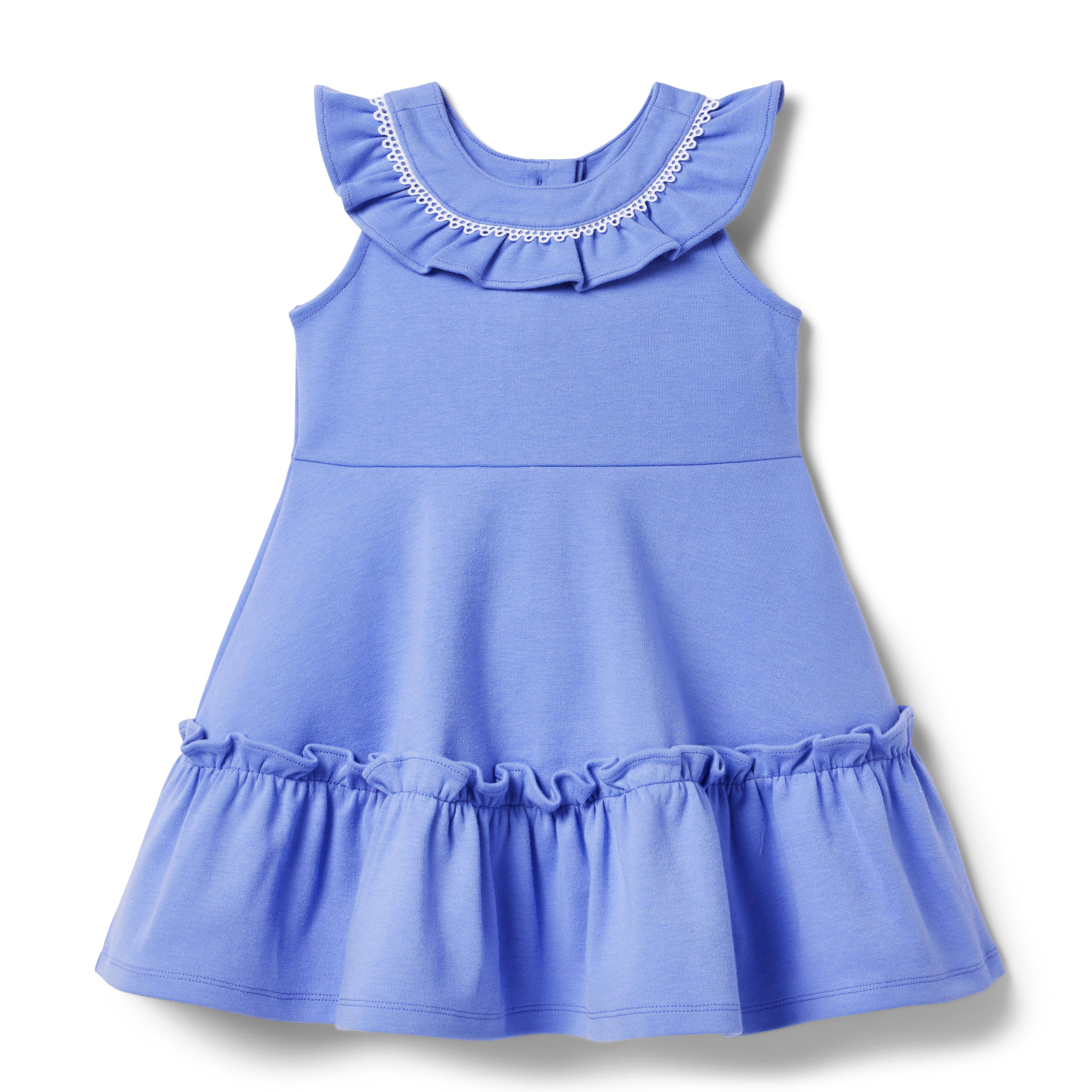 Girl Deep Periwinkle Circle Trim Ruffle Ponte Dress by Janie and Jack