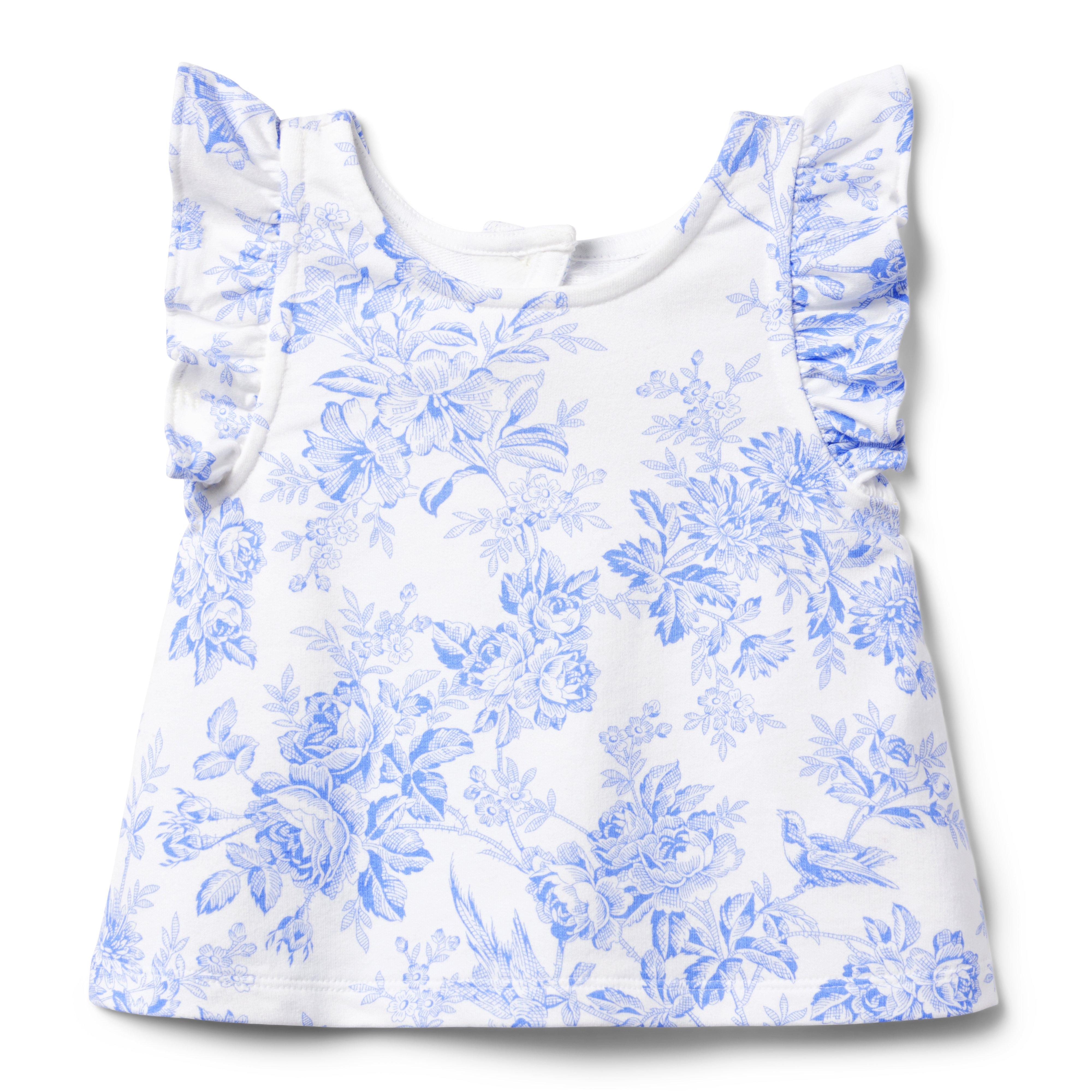 Floral Toile Ruffle Sleeve Top