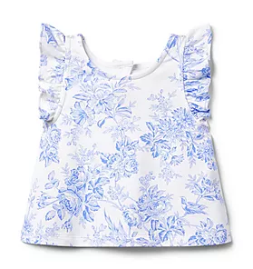 Floral Toile Ruffle Sleeve Top