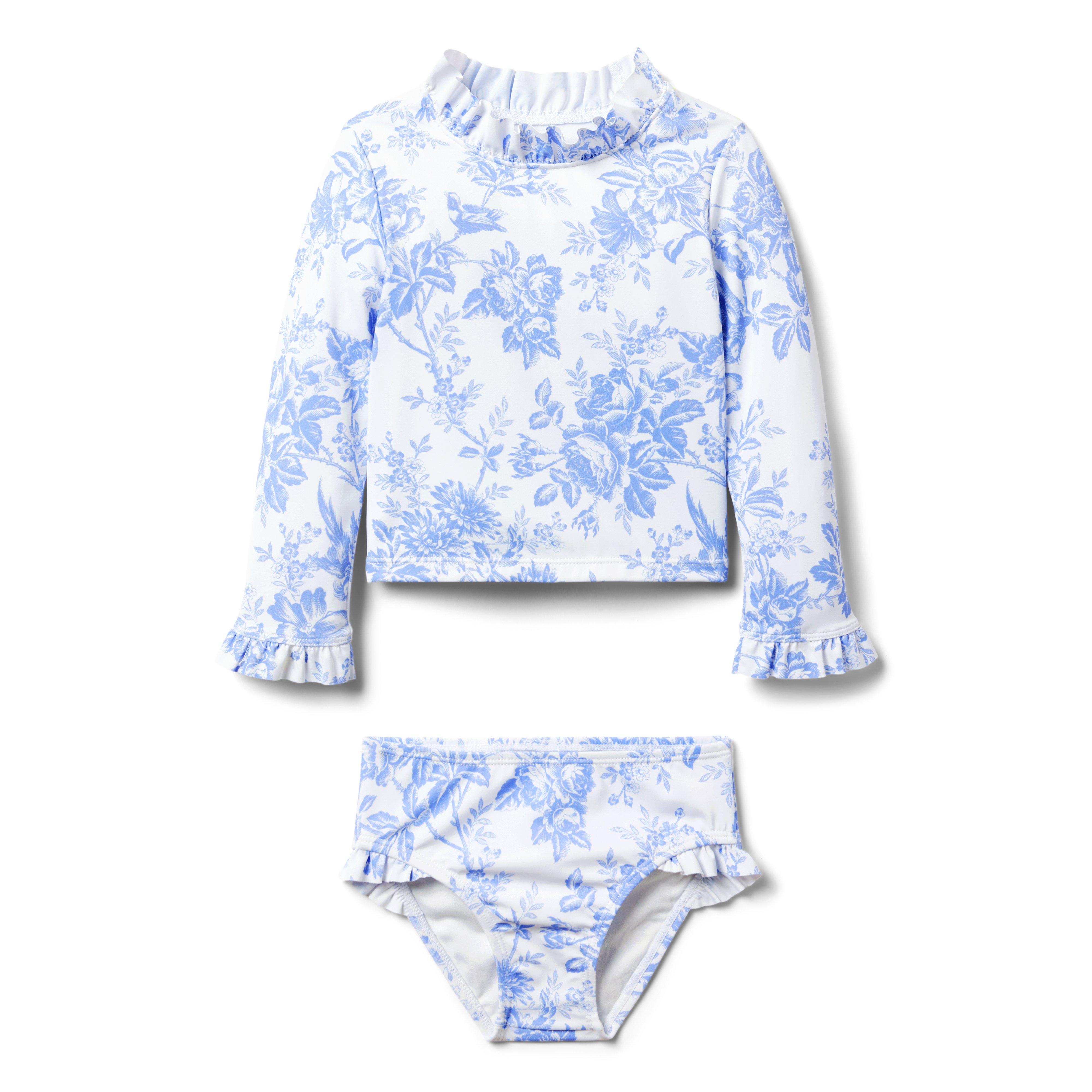 Recycled Floral Toile Rash Guard Swimsuit