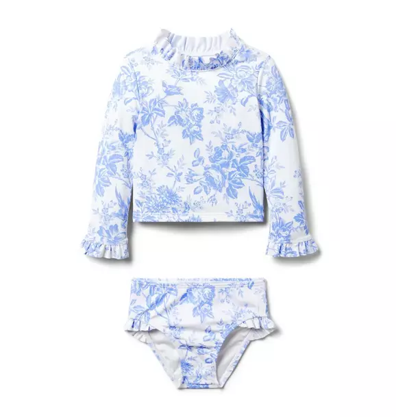 Recycled Floral Toile Rash Guard Swimsuit image number 0