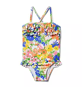 Recycled Floral Tiered Ruffle Swimsuit