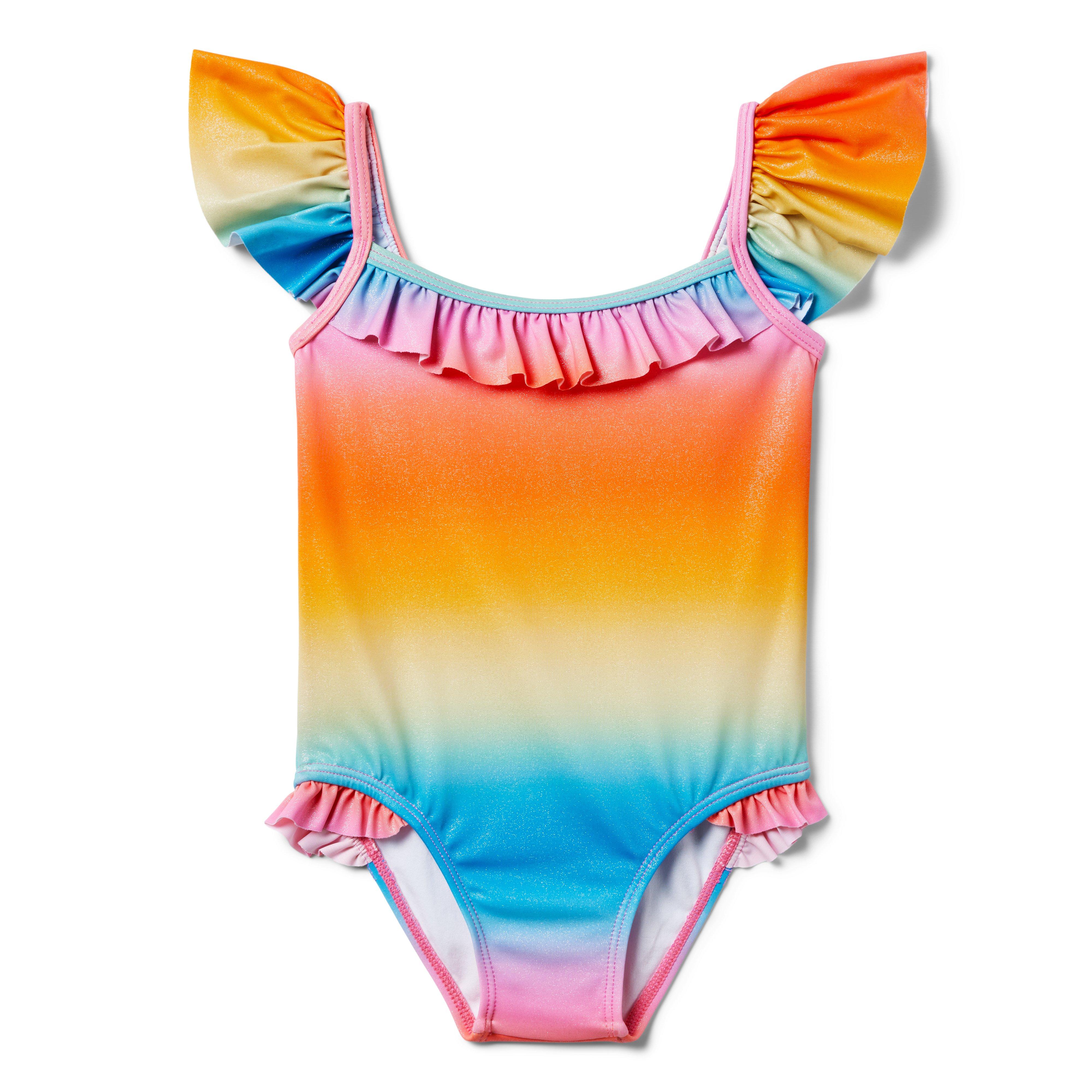 Tween Girl Color Block Ruffle Trim One Piece Swimsuit